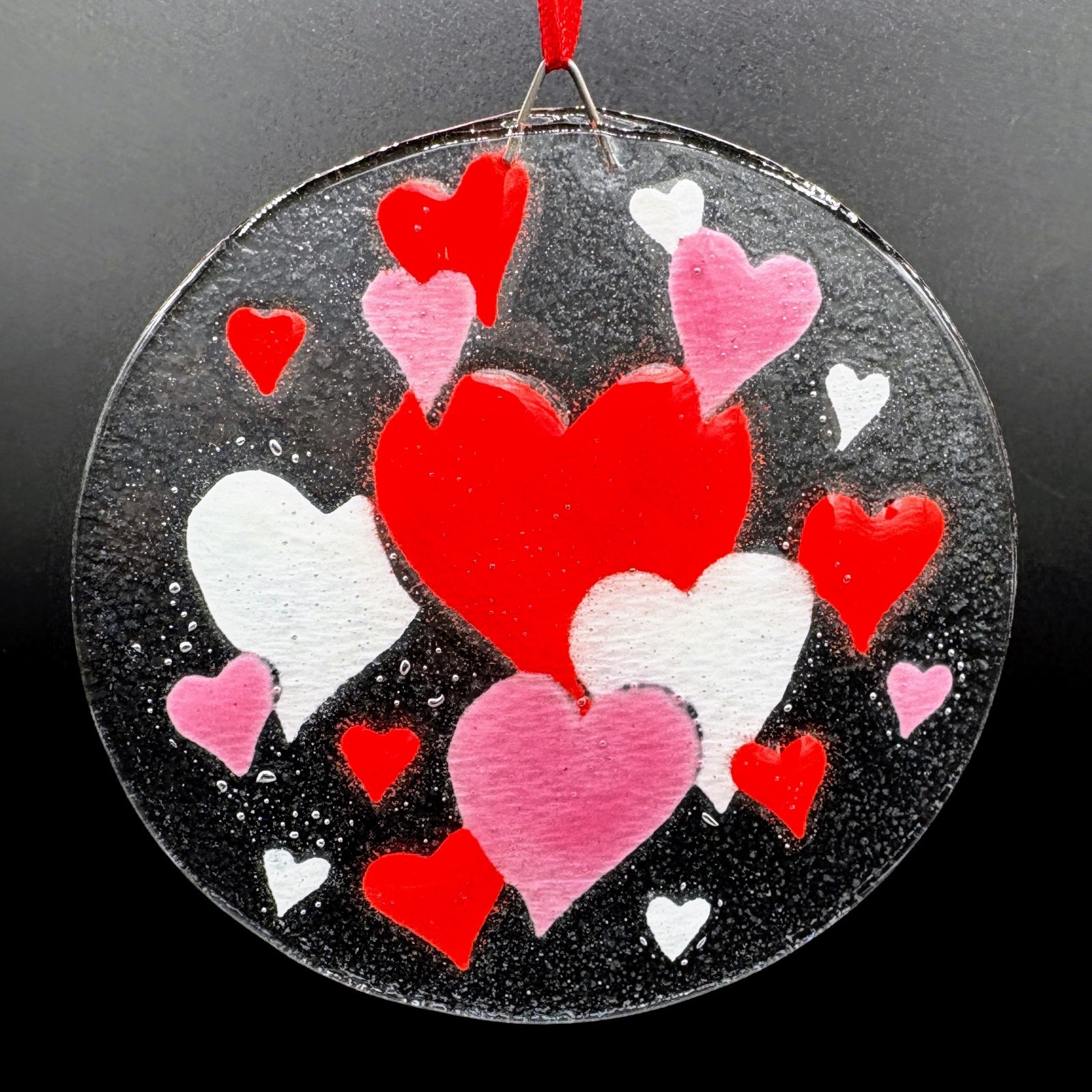Richmond Glass Works Fused Glass Valentine’s Hearts Large Suncatcher Hanging