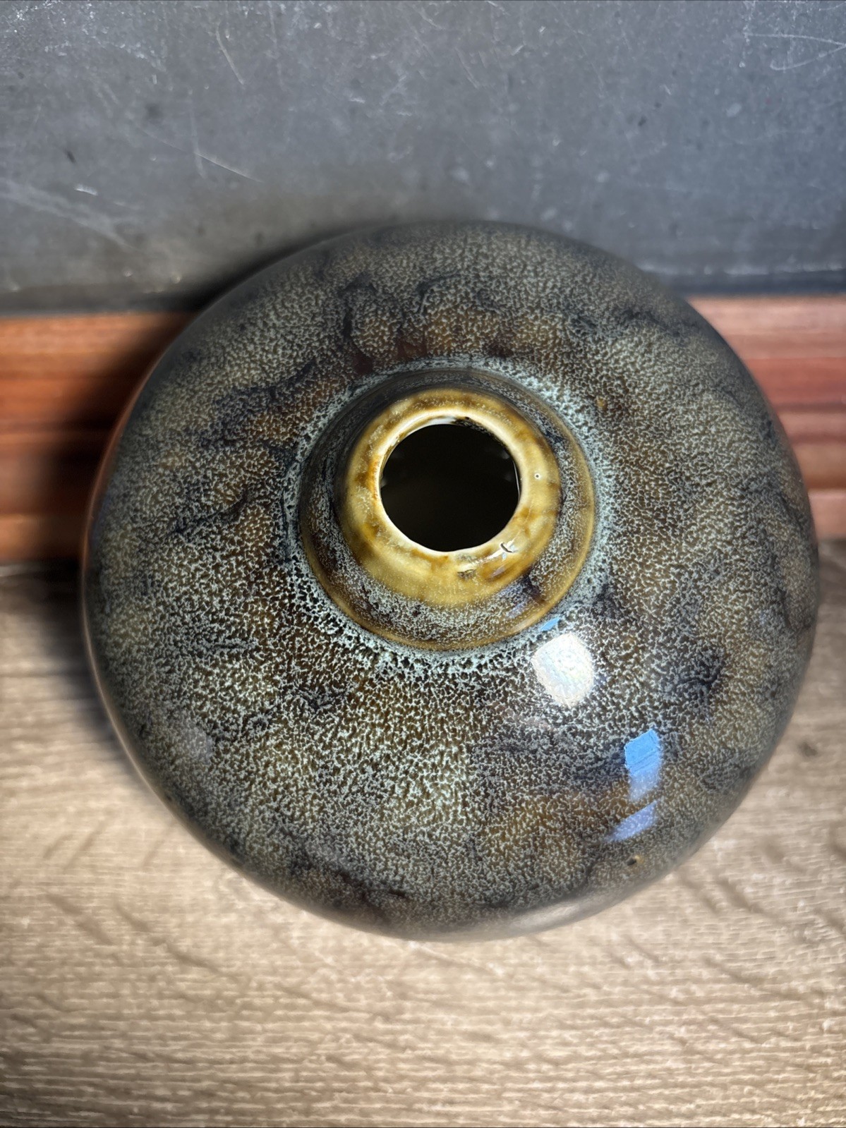 Vintage Bud Flower Ball Ceramic Vase Weed Pot Brown 4.5” T Retro Decor F2
