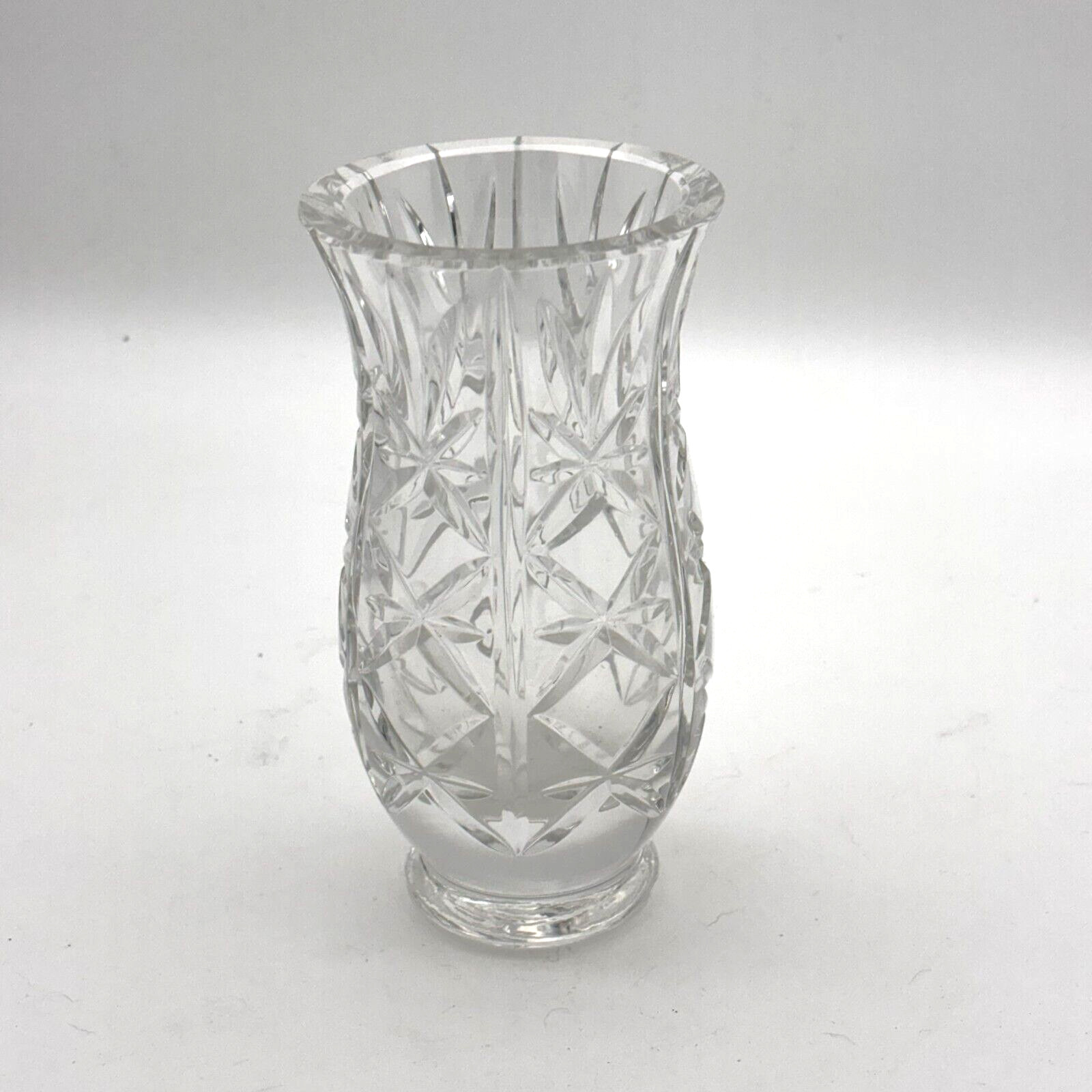 Vintage Leaded Crystal Vase Clear Glass Short Small Flower Container Approx. 6″