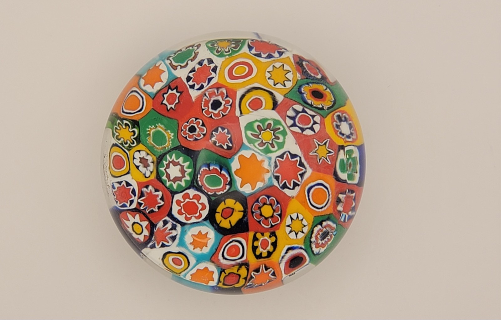 Millefiori Murano Art Glass Paperweight Decorative Multicolor Flower Stars AS IS