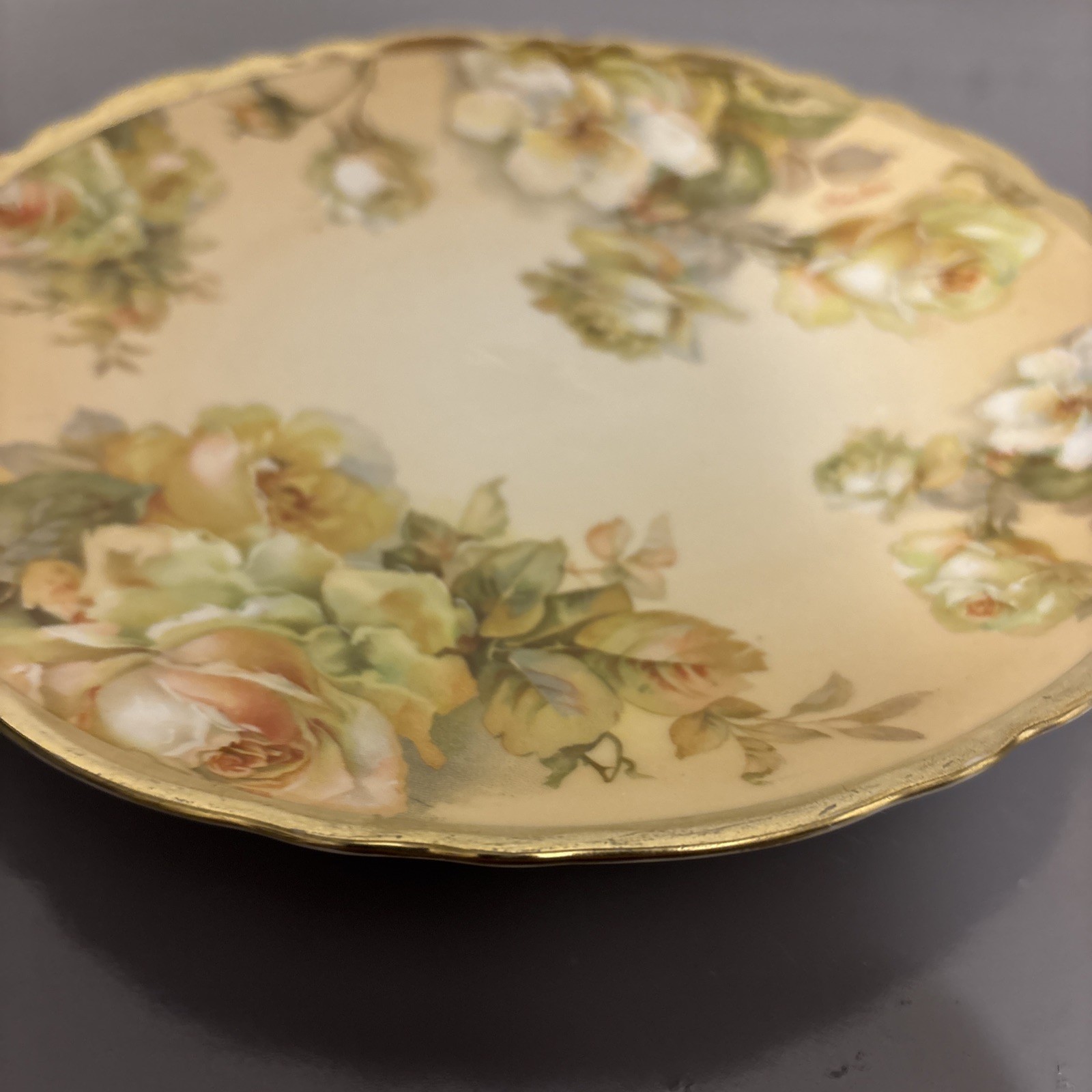 Antique Royal Austria Hand Painted Raymond Gold Rim Yellow Roses Floral Plate