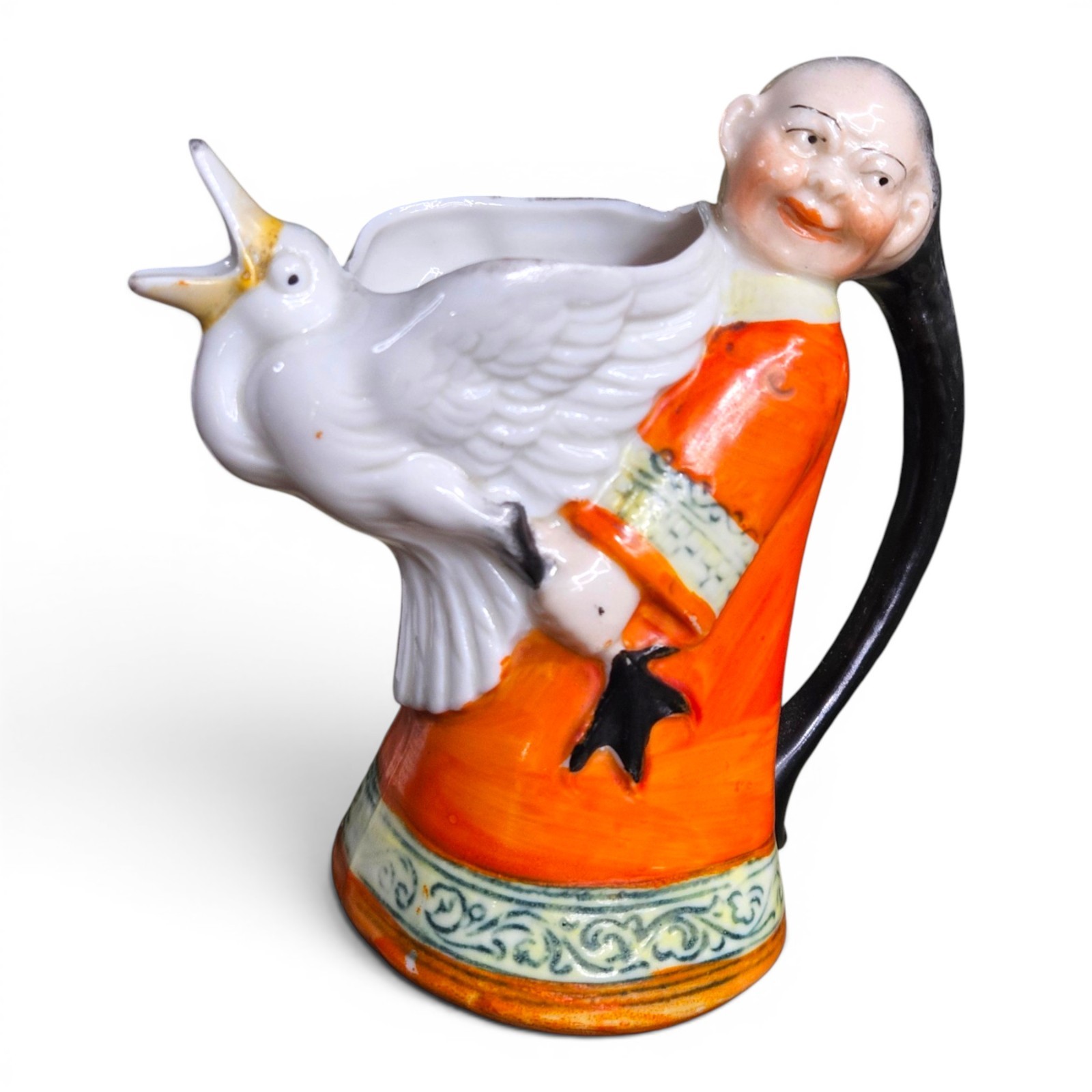 Schafer & Vater Porcelain Figural Creamer Asian Character Holding Goose
