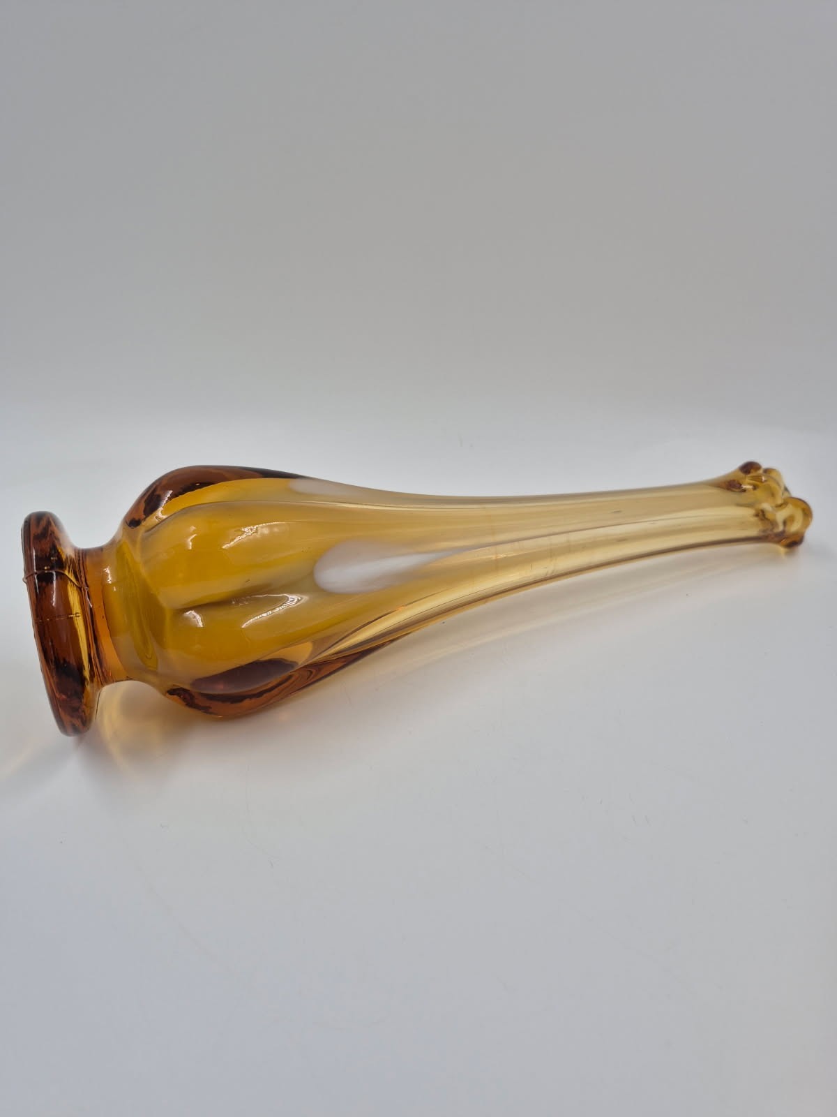 Vintage Amber Slag Glass Swung Pedestal Vase – 12.25″T x 3″L x 2.25″W @ Base