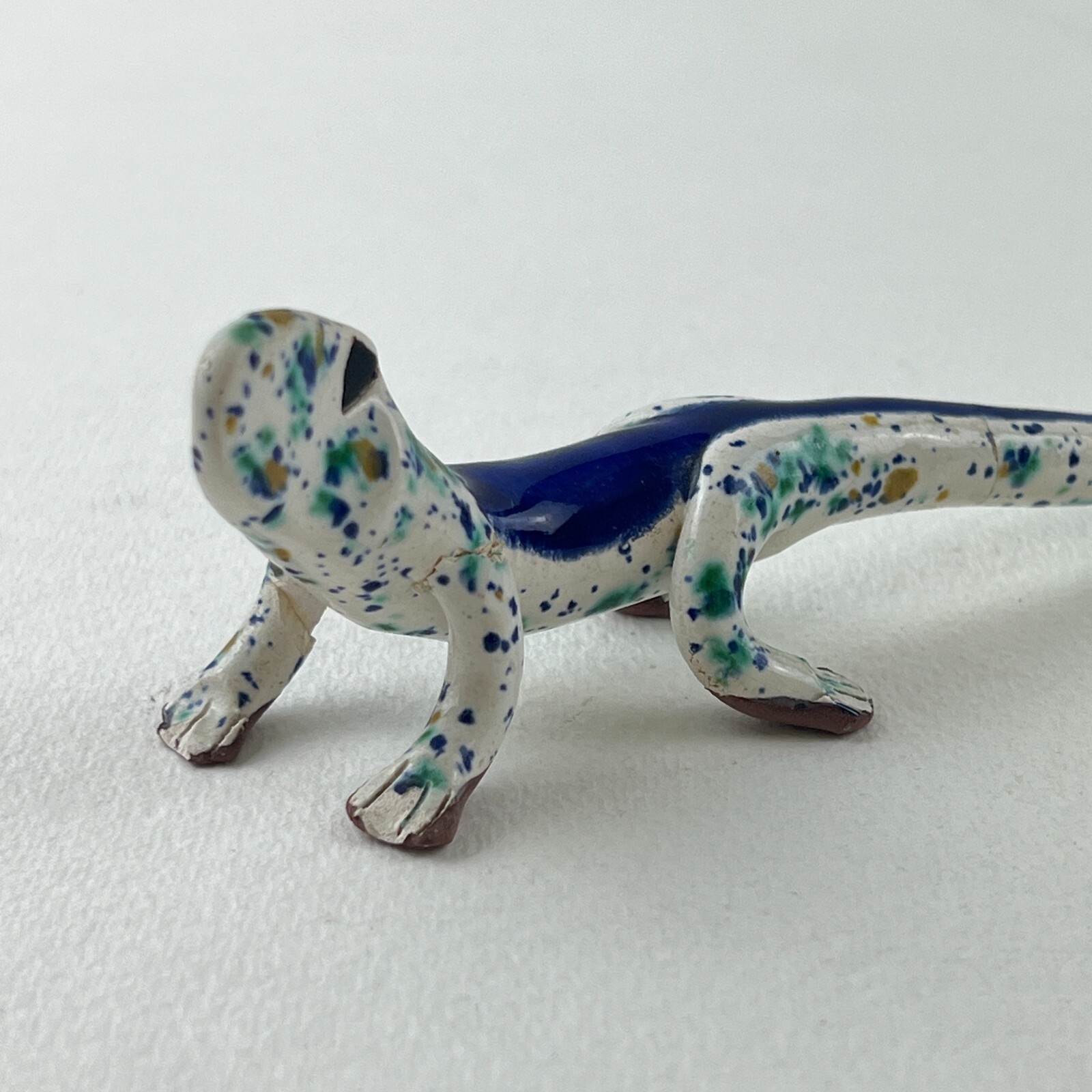 Studio Pottery Lizard Figurine Artisan Sculpture Glazed Earthenware Animal Decor