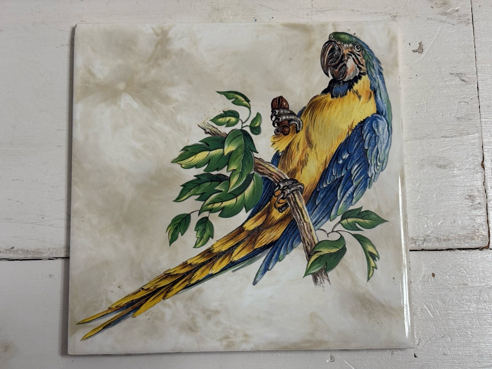 Vintage Set Of 3 Hand Painted Birds Ceramic Tiles Multicolored 6”