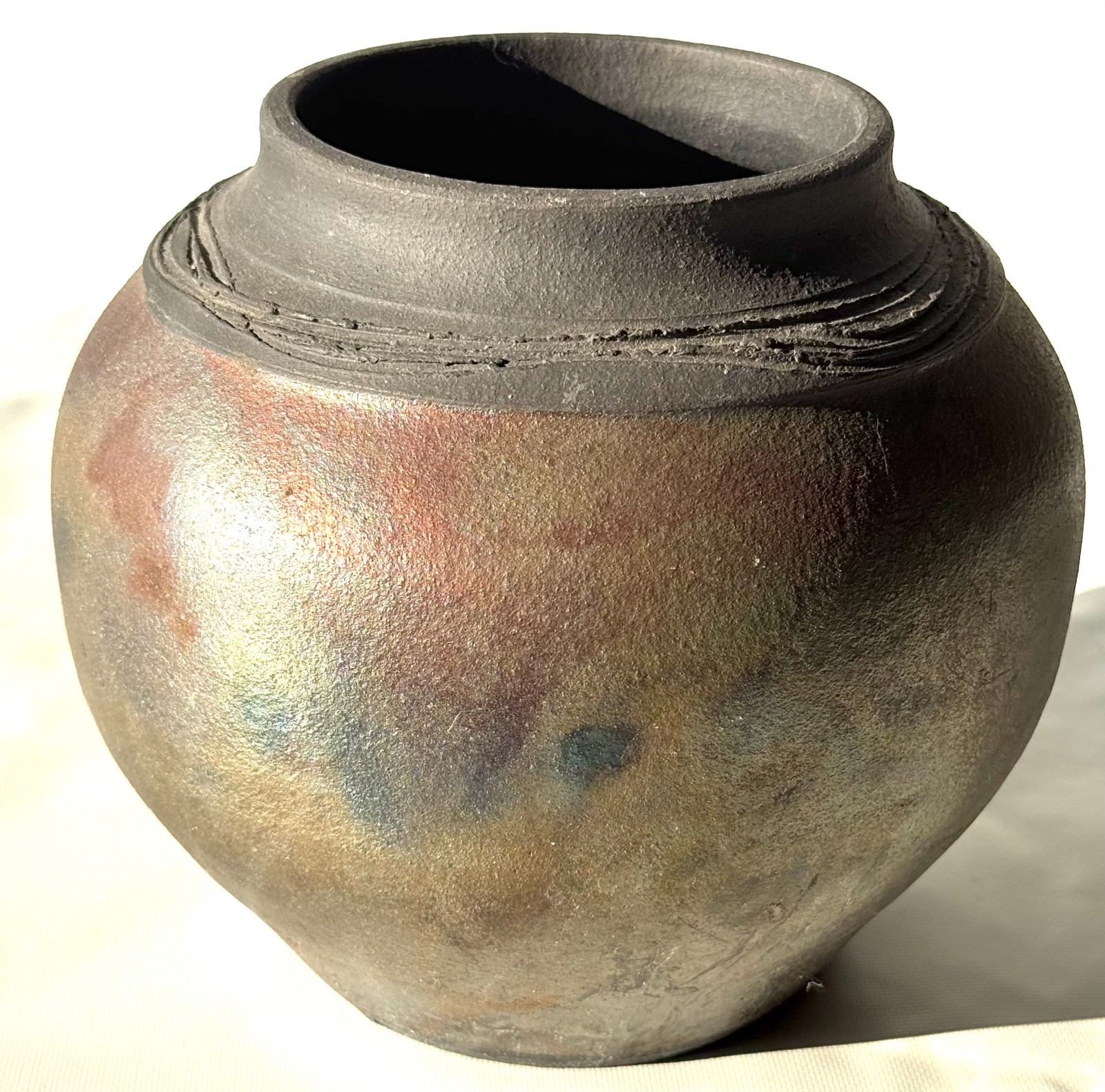 Vintage signed Marty 1995 Raku Fireworks Art Pottery Vase 8″ 6 Lbs *3.2