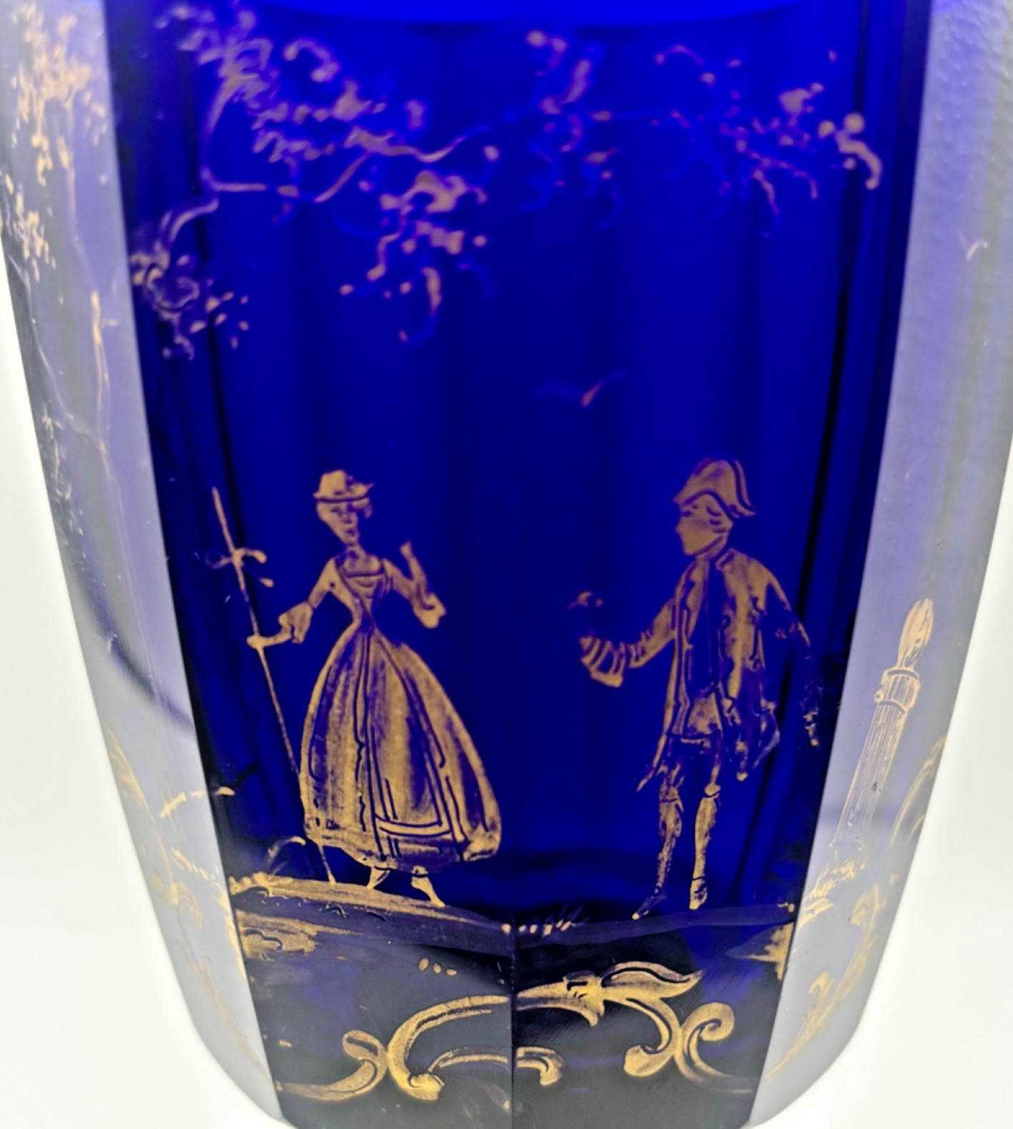 Cobalt Blue Crystal Vase Biedermeier Period Austria 1840s H: 6″