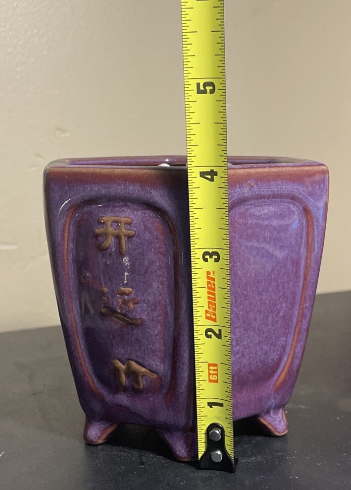 Purple Asian Hexagon Shape Footed Succulent Pottery Pot 4”