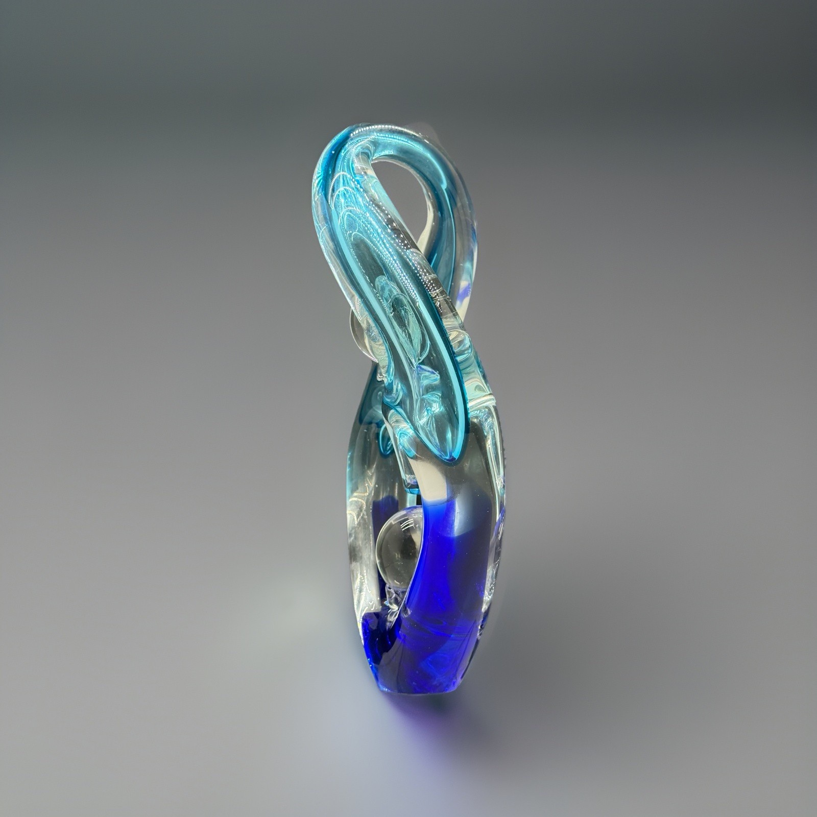 Studio Art Glass Sculpture Abstract Family Infinity Form Cobalt Aqua Hand Blown