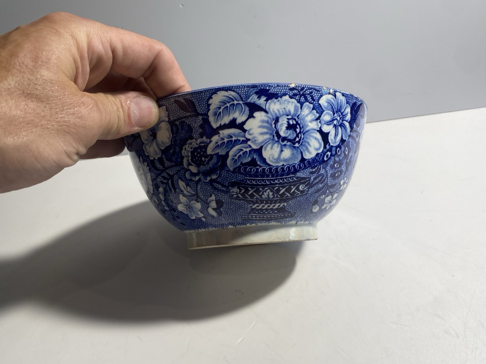 Historical Staffordshire Blue Transfer Waste Bowl Floral Urn 1825