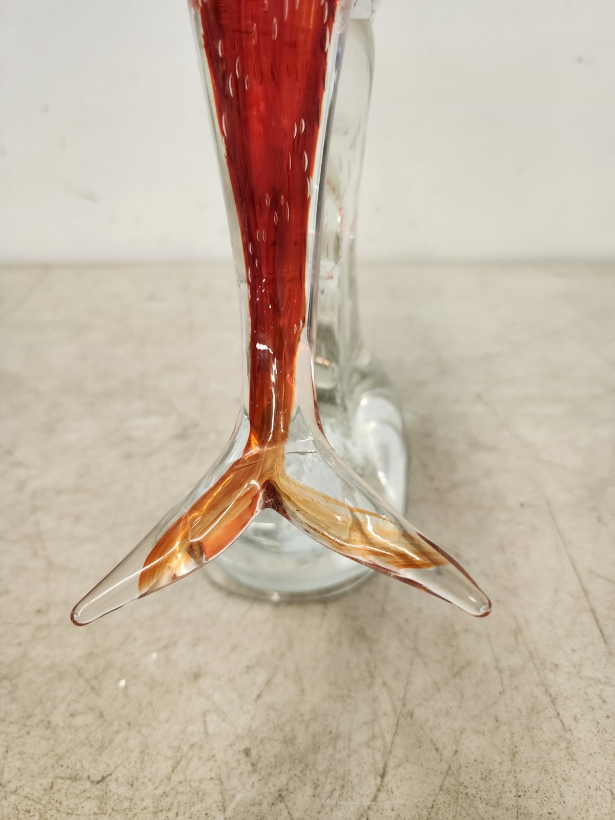Vintage Glass Murano Dolphin Large 12 Inch Orange Heavy Glass RARE Heavy 8+lbs.