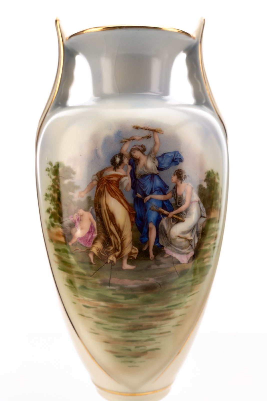 Two Neoclassical Urn Style 12in Vases Erphila Royal Crown Pottery Czechoslovakia
