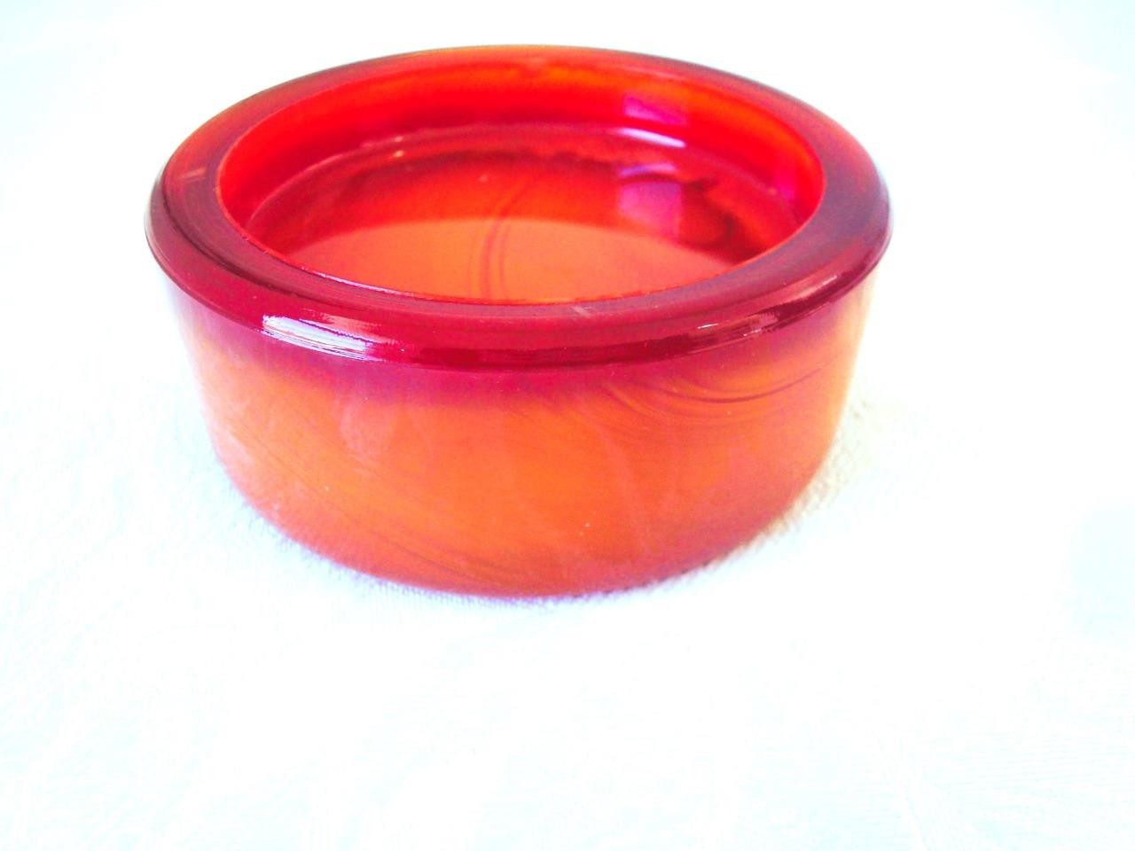 . Vintage Mosser Glass Dealer Advertising Logo Paperweight Orange Red Slag KJ