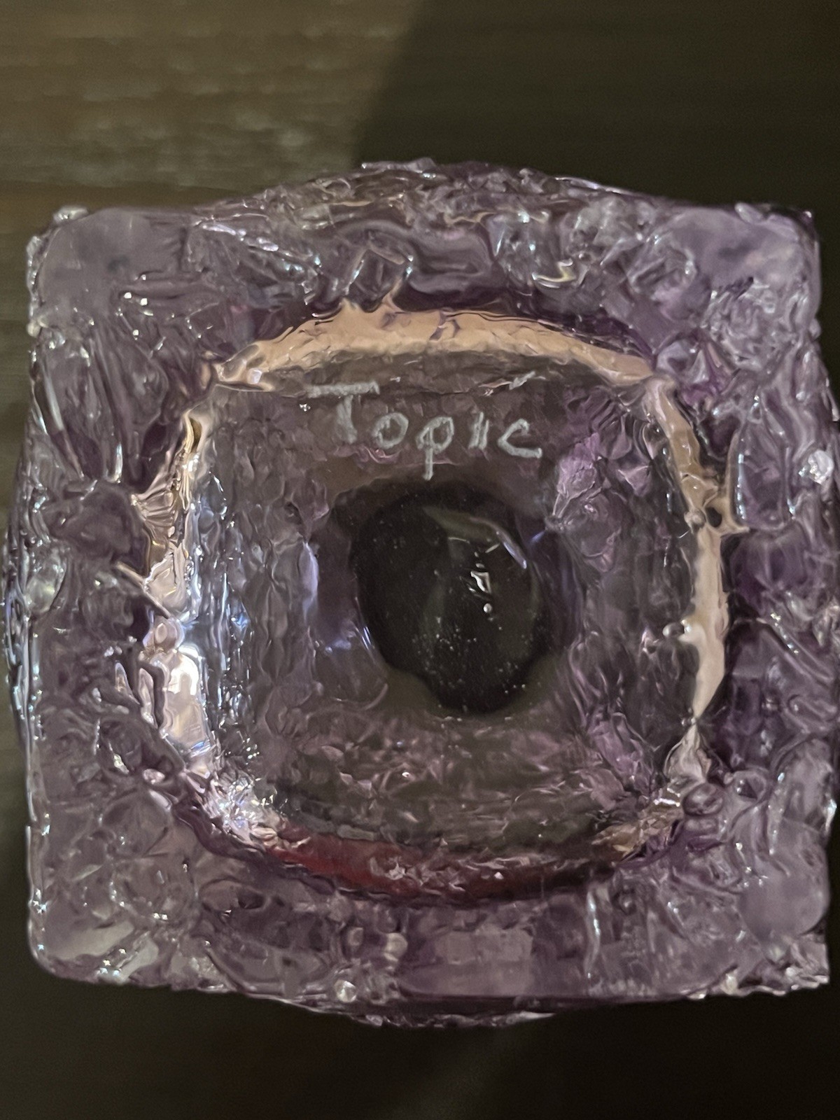 Beautiful MCM Handblown Purple Bark Art Glass Vase Signed By Artist *Topic* Rare