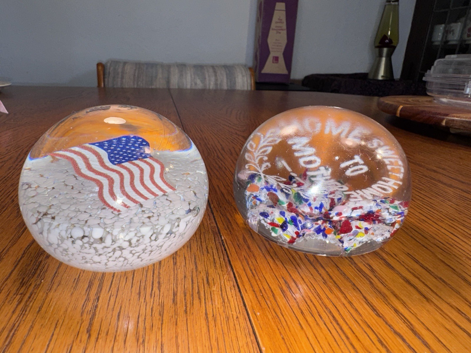Patriotic USA Flag & Home Sweet Home Mother Signed Glass Paperweights~READ!