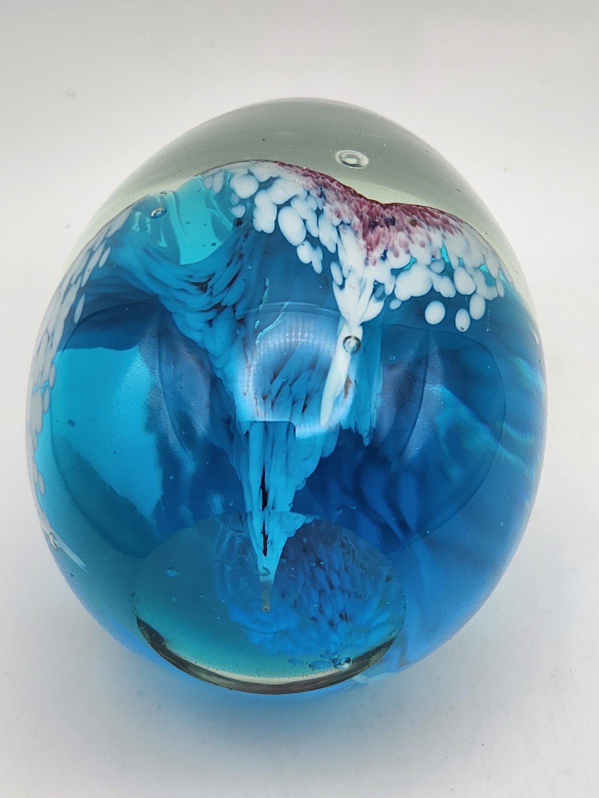 Vintage 1993 GES Glass Eye Studio Pink Blue 3.25″ Egg Paperweight Firework