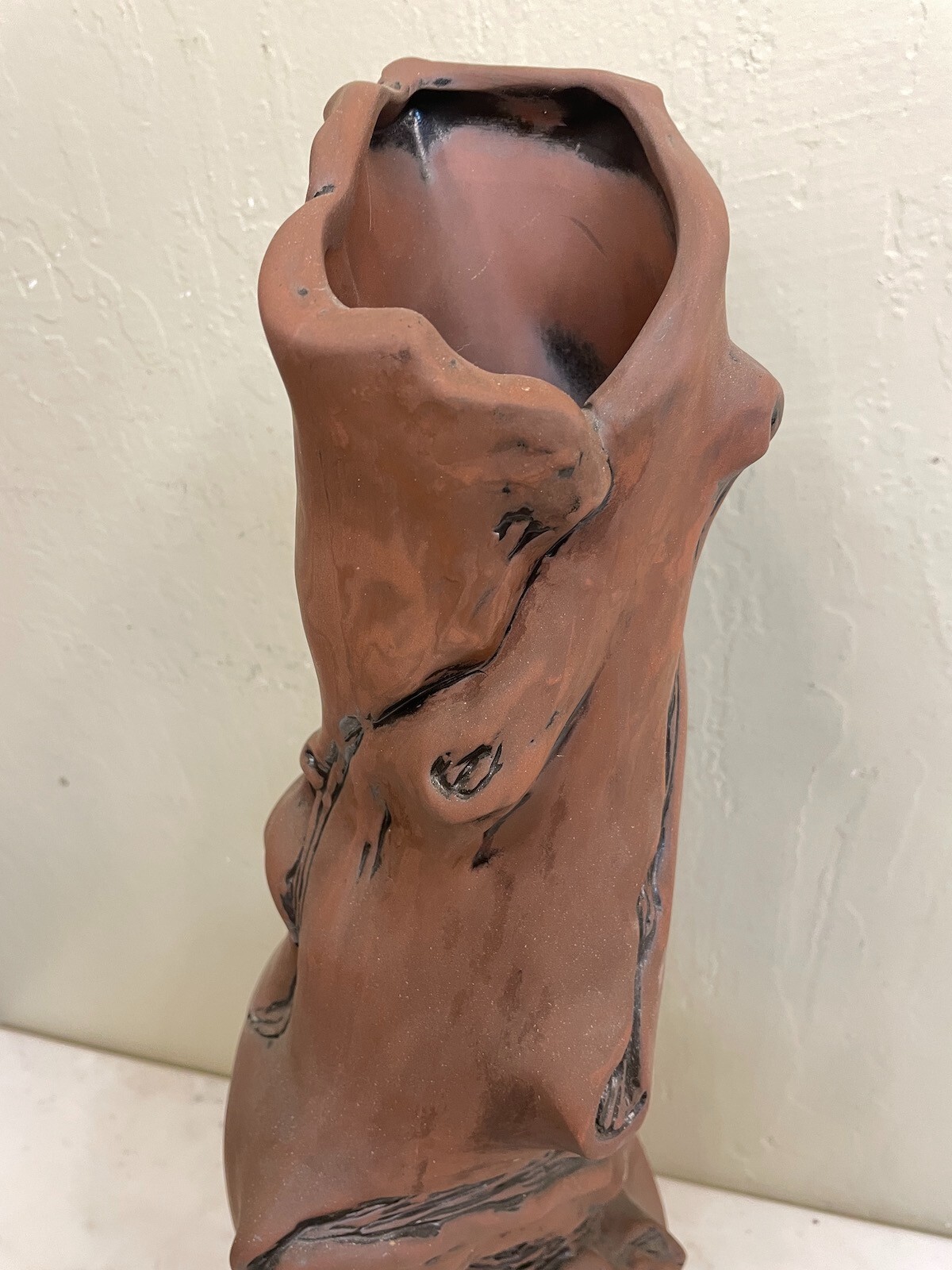 Abstract Hand-Made Clay Tree Trunk Vase