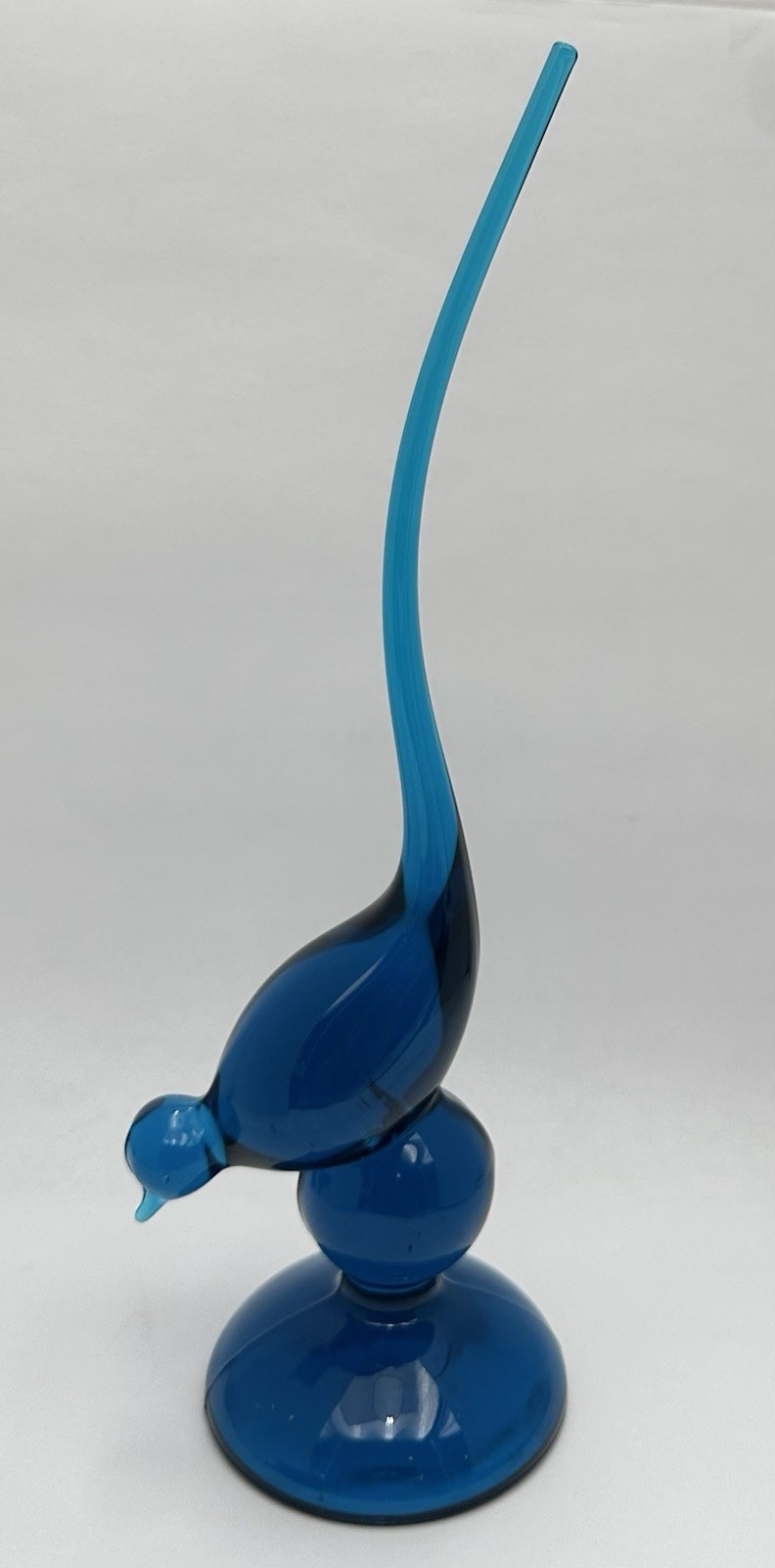 Viking Glass Long Tailed Bird Blue 9 1/2 Inches Tall Mid Century Modern MCM