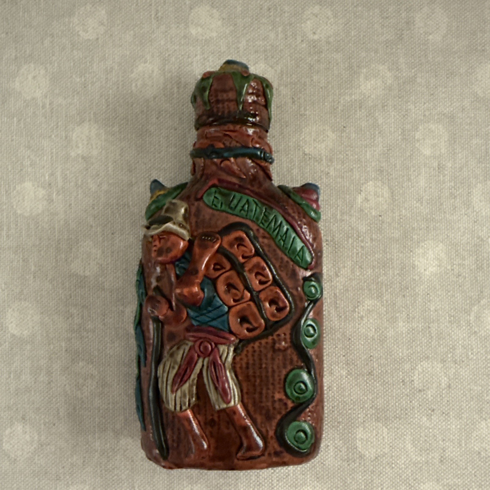 Handmade Flask Glass Bottle Souvenir Polymer Clay Polished Stones Guatemala