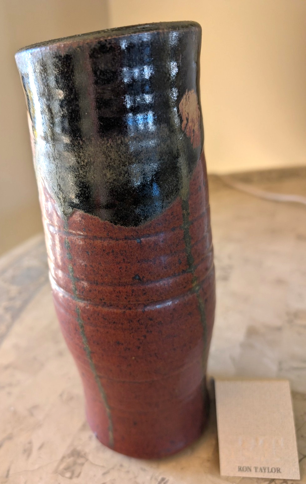Ron Taylor Handmade Clay Stoneware Vase Rust/Black Hand Signed Contemporary 9″