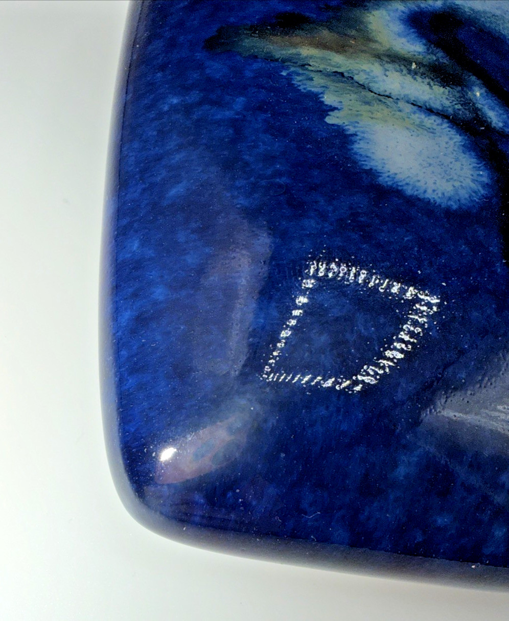 Georgetown Pottery Ikebana Vase Blue Square Shape Signed Spike Flower Frog 5×5