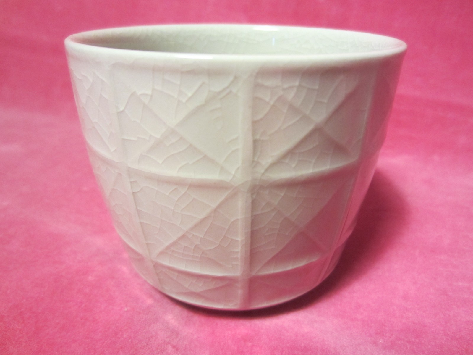 MCM~Small Cup/Jar/Vase JARS~Made in France~X Pattern with Crackled Glaze~2 7/8″H