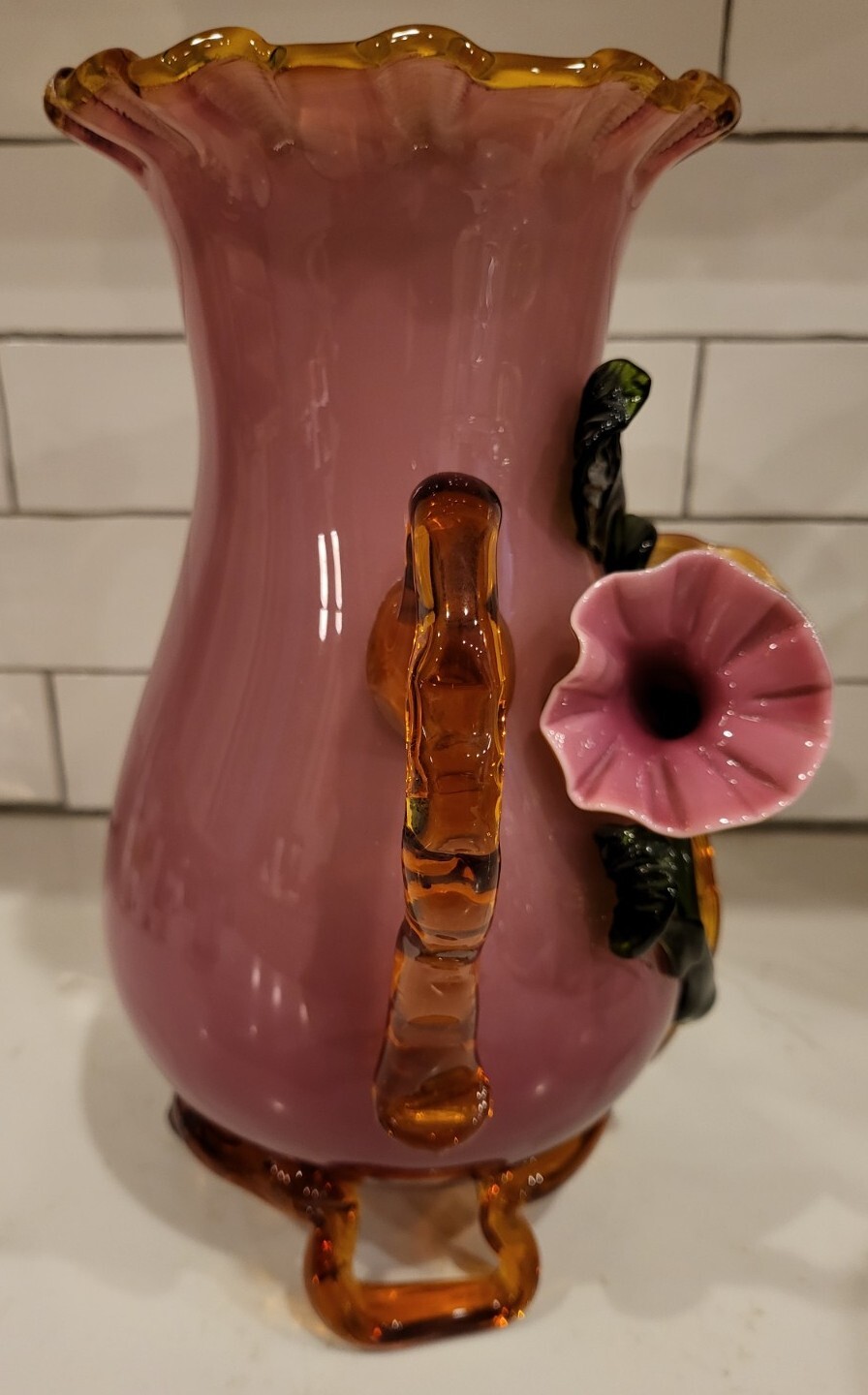 Fabulous Stevens & Williams Late Victorian cased glass Vase/Urn Applied Flowers