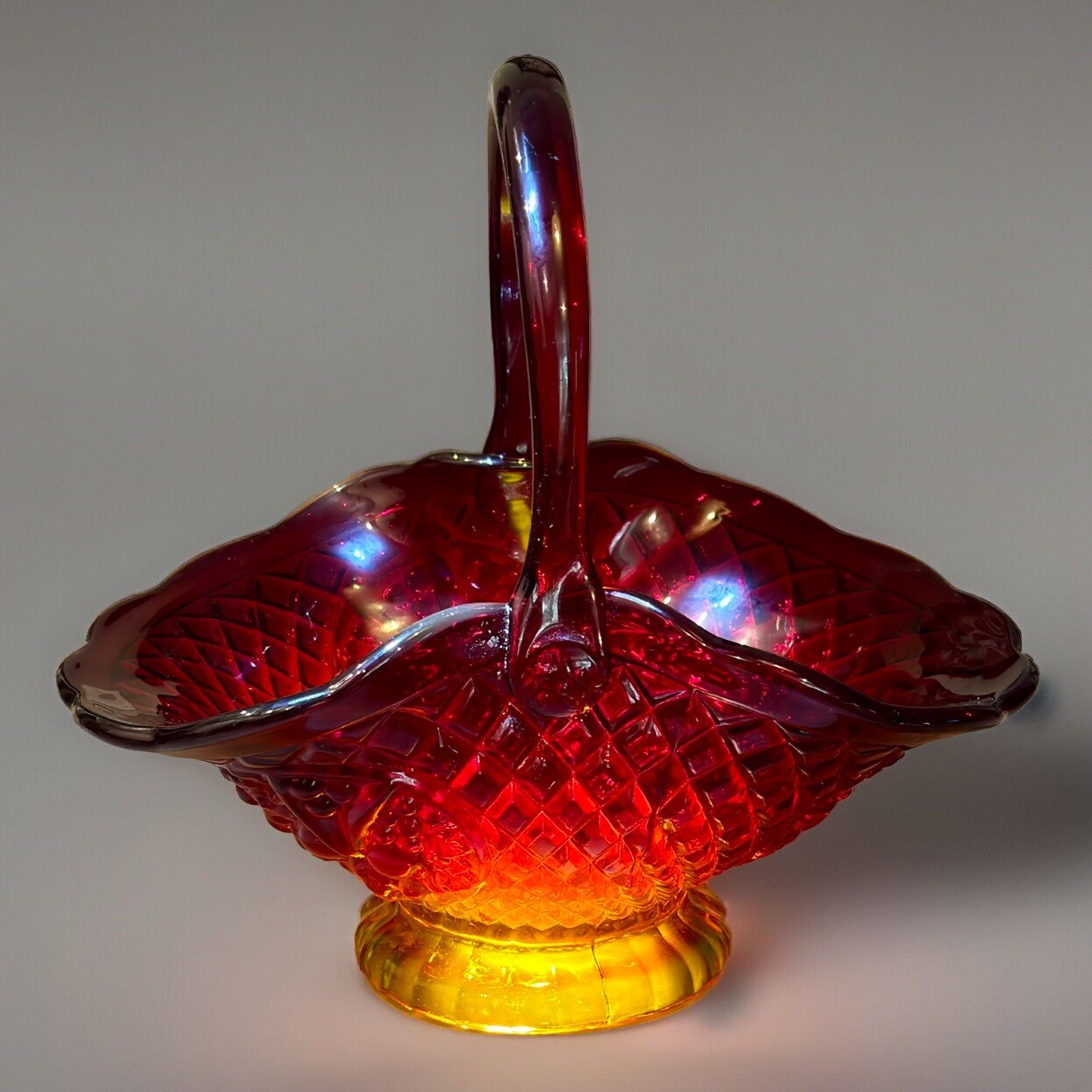 VTG Indiana Fire Glass Canterbury Sunset AMBERINA 10 3/4″ XMas Christmas Basket