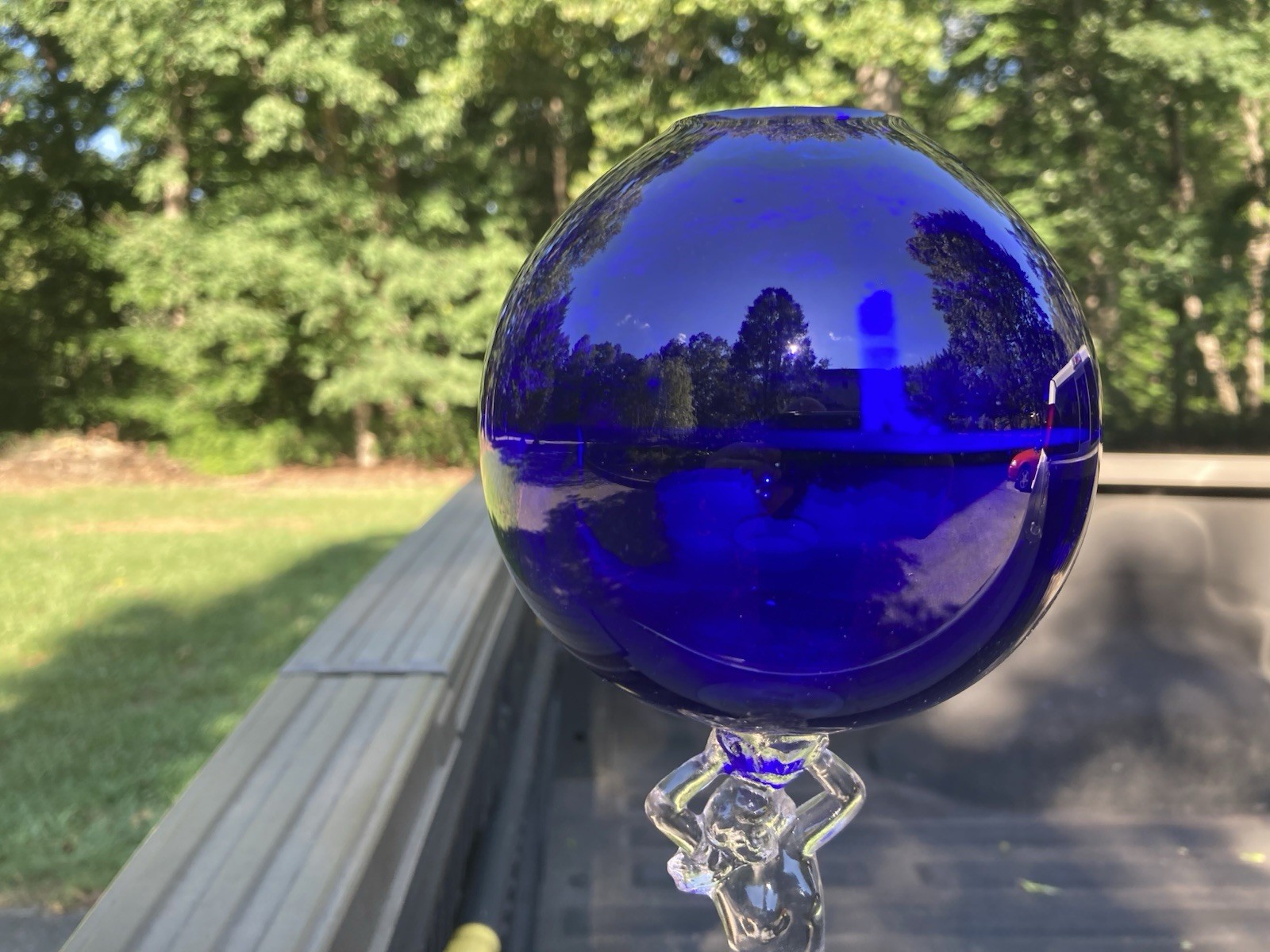 Vintage Cambridge Female Nude Lady Stem Ivy Ball Glass Vase / Royal Blue