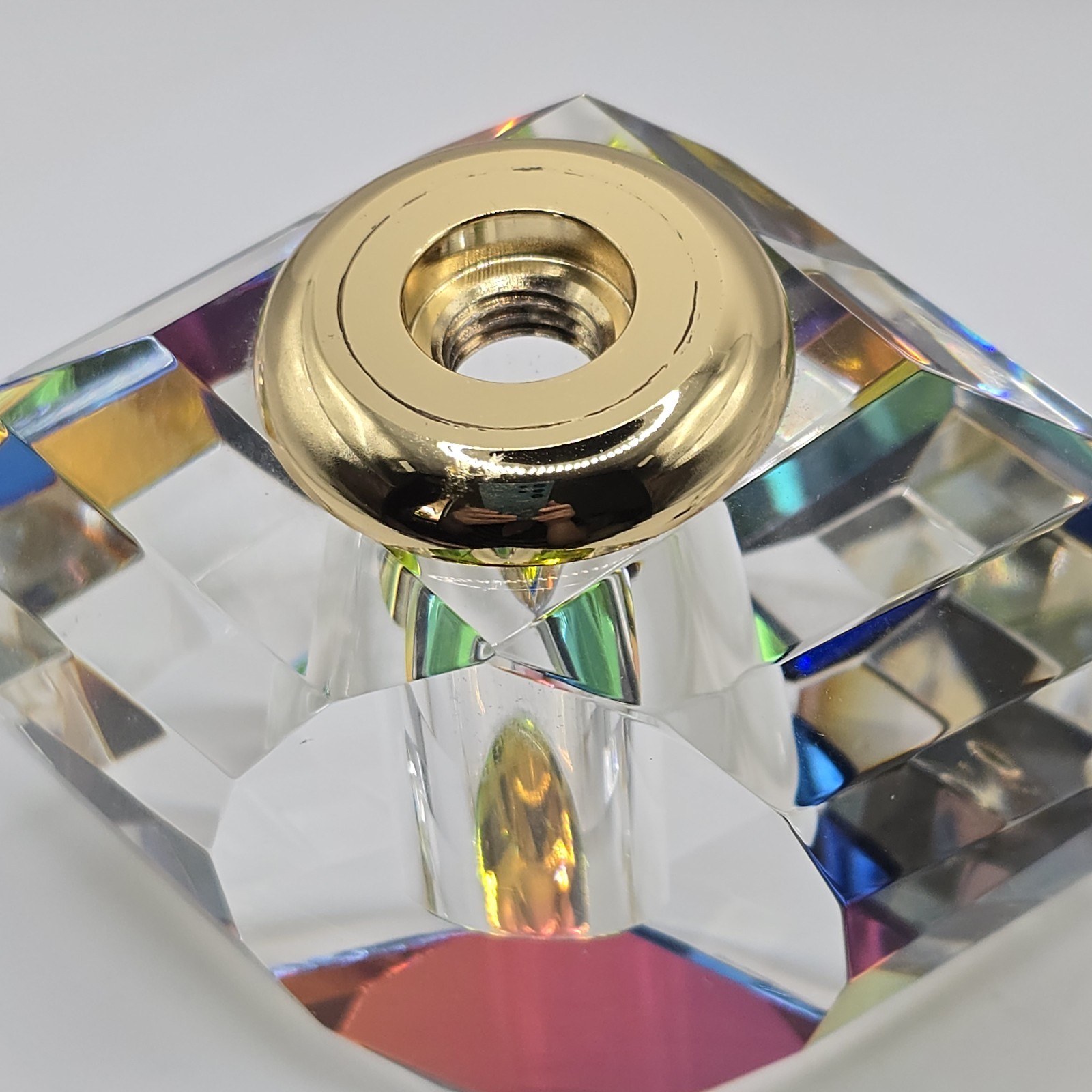 Vintage Crystal Faceted Perfume Bottle Multicolour Rainbow Iridescent Glass Daub