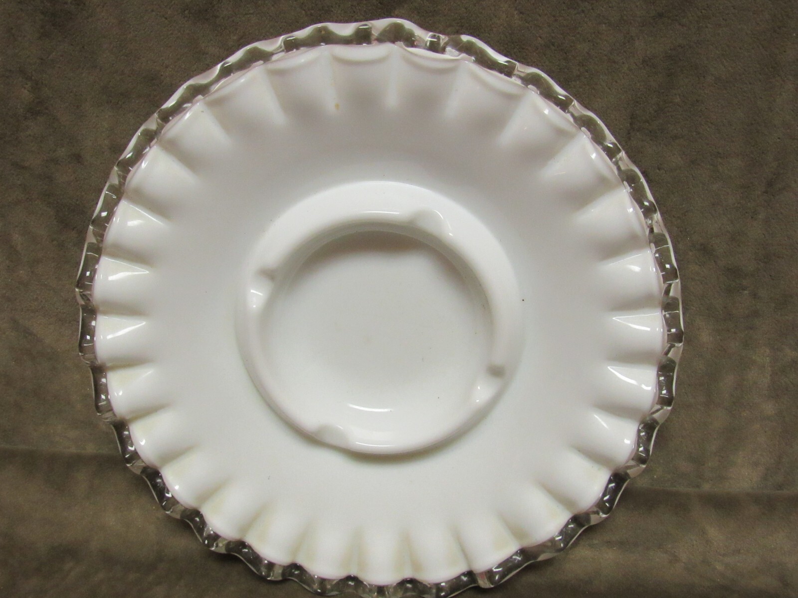 Vintage 1950’s Fenton Art Glass Silver Crest White Clear Cigarette Ashtray