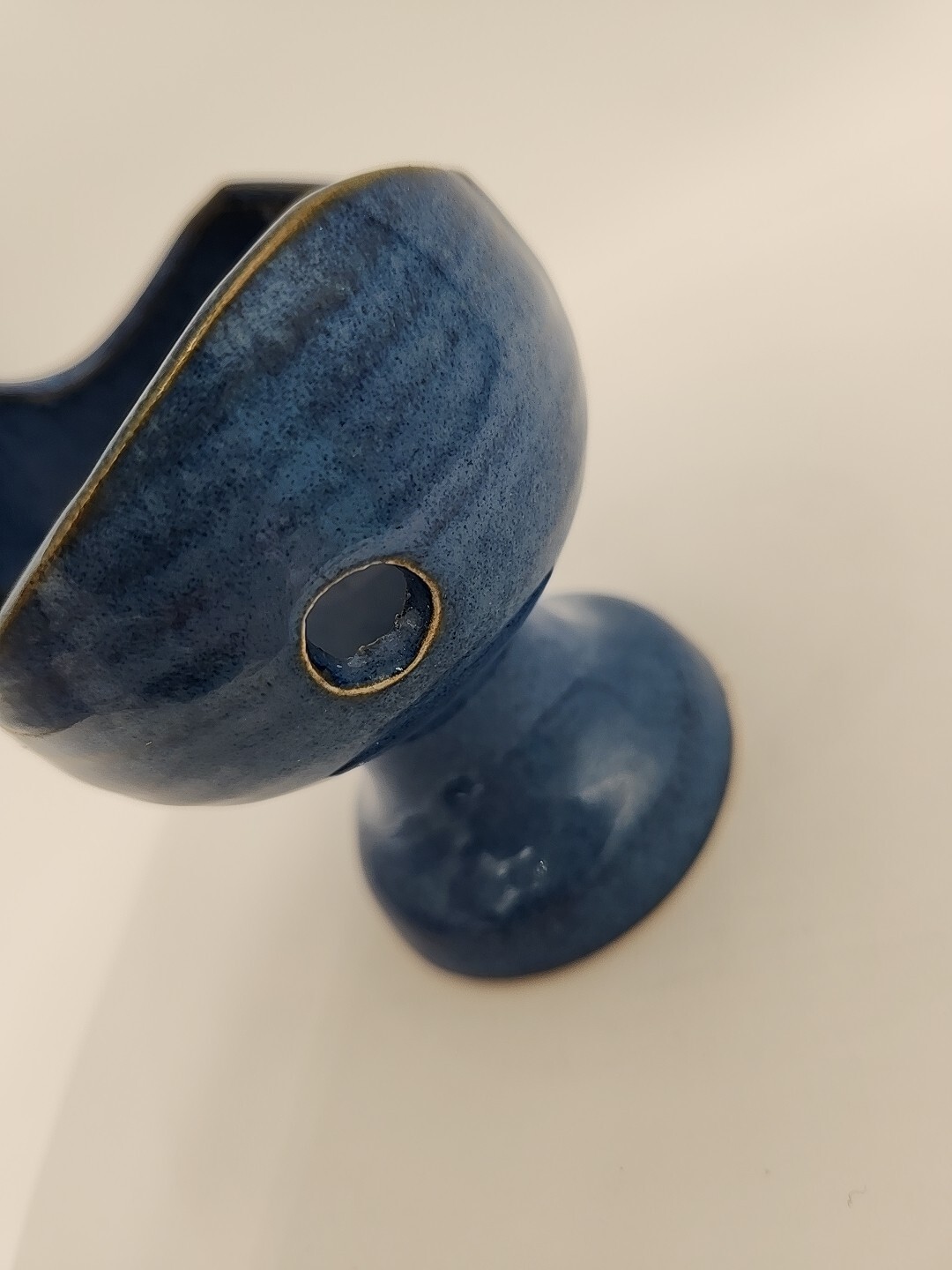 Norwegian Blue Pottery Candle Holder Pedestal Votive Hokksund Norway 4″