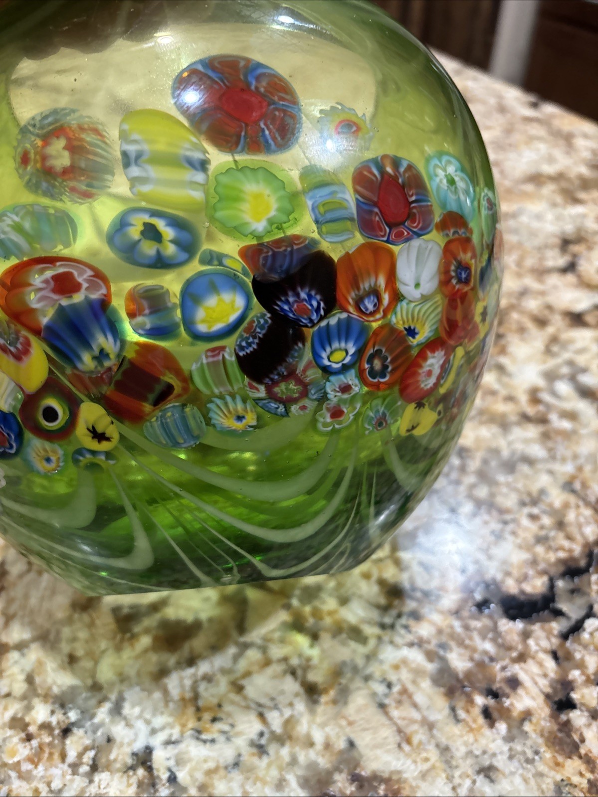 Murano Millefiori Latticino Bowl Vase Fratelli Toso Art Glass Green Multicolor