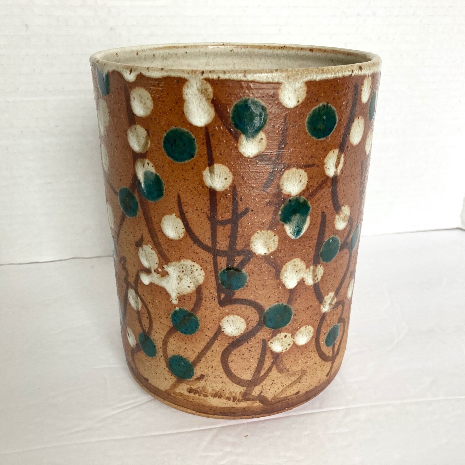 Studio Pottery Piece Signed Hoegger Art Vase Polka Dot Mid Century Modern
