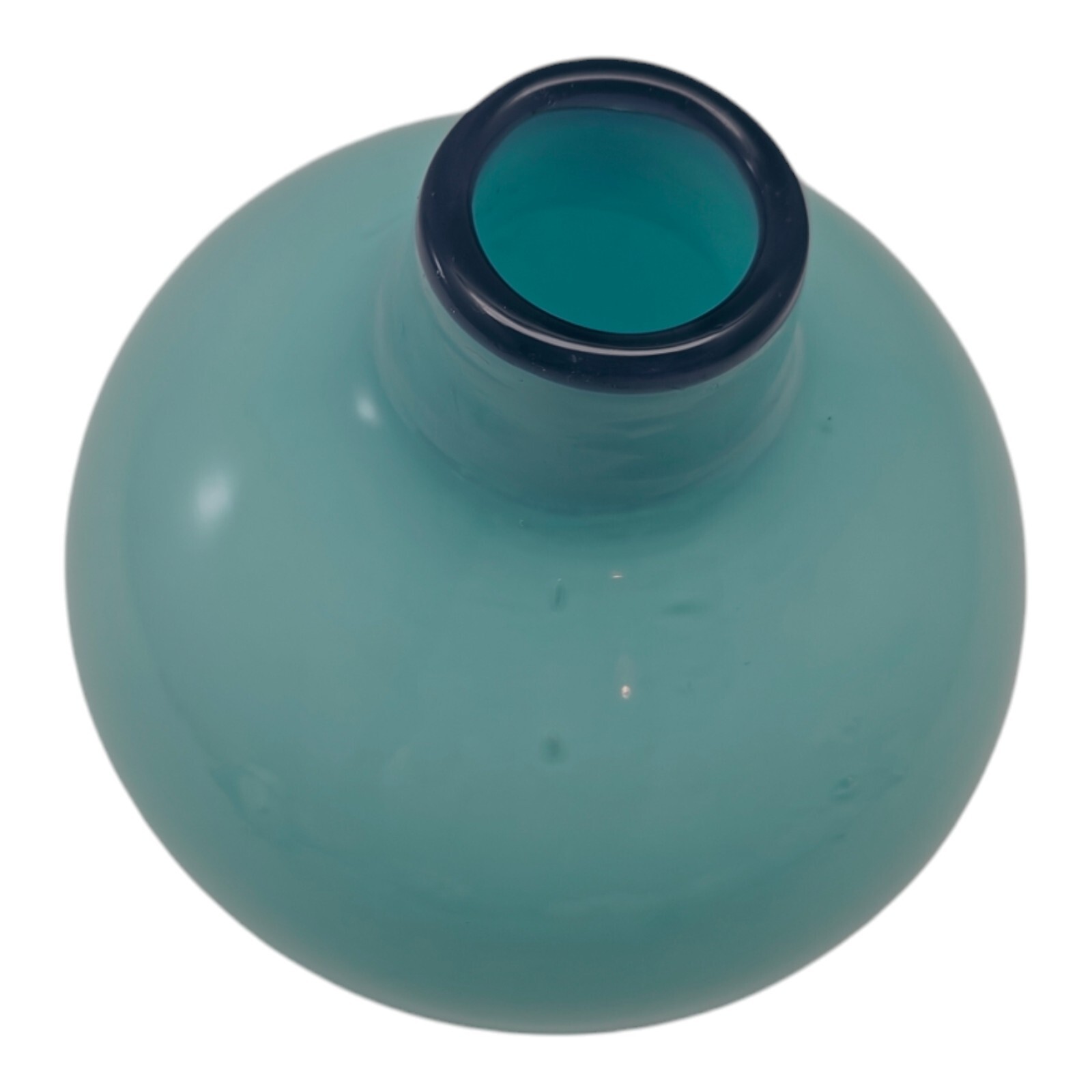 Two Toned Art Glass Bud Vase Aqua Cobalt Blue Rim Bulb