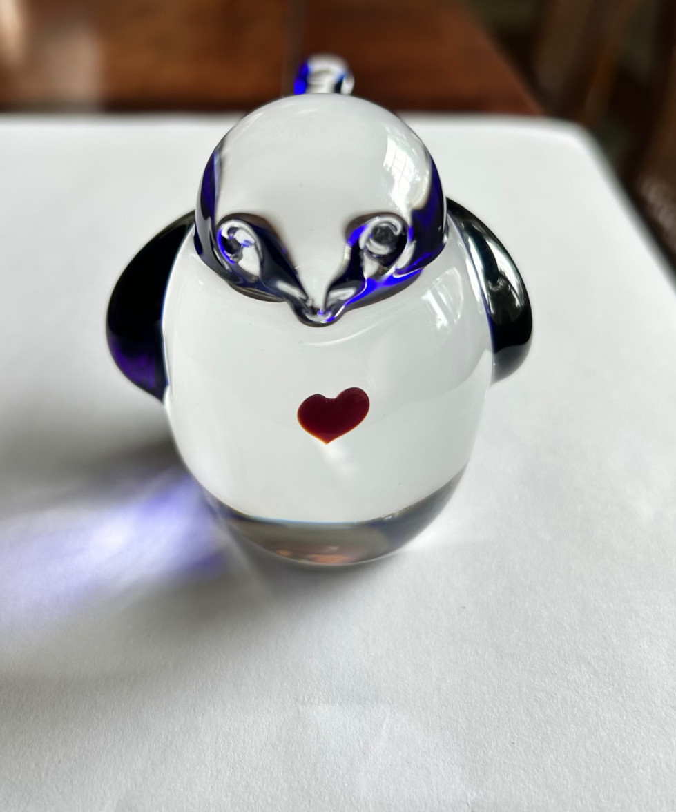 Zellique Vintage Art Glass Cobalt Blue Bird With Heart Signed