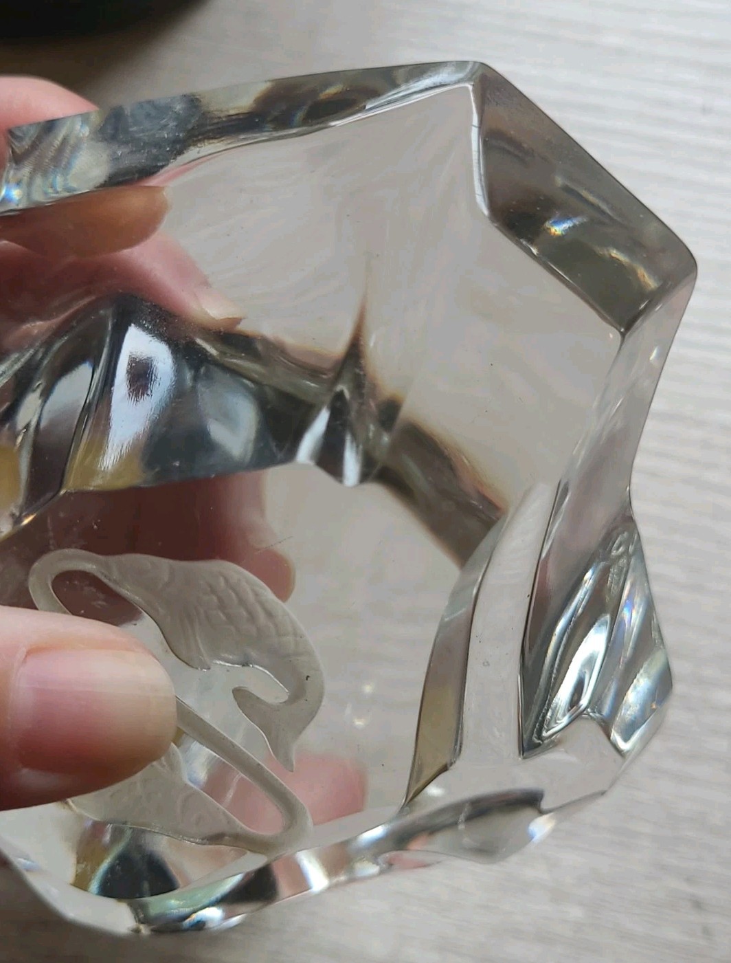 Glacier Iceberg Crystal Pisces Paperweight Belgium Signed Val St Lambert 2”x 4”