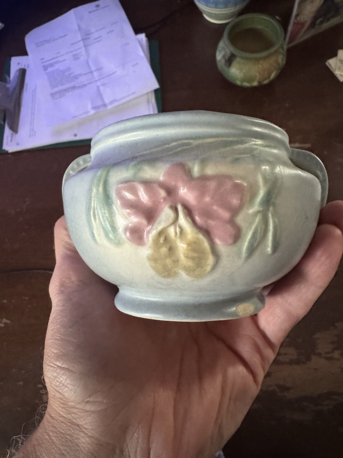 Vintage Hull Art Pottery Orchid Planter Pot No. 43 Pastel Pink Blue Matte 3”