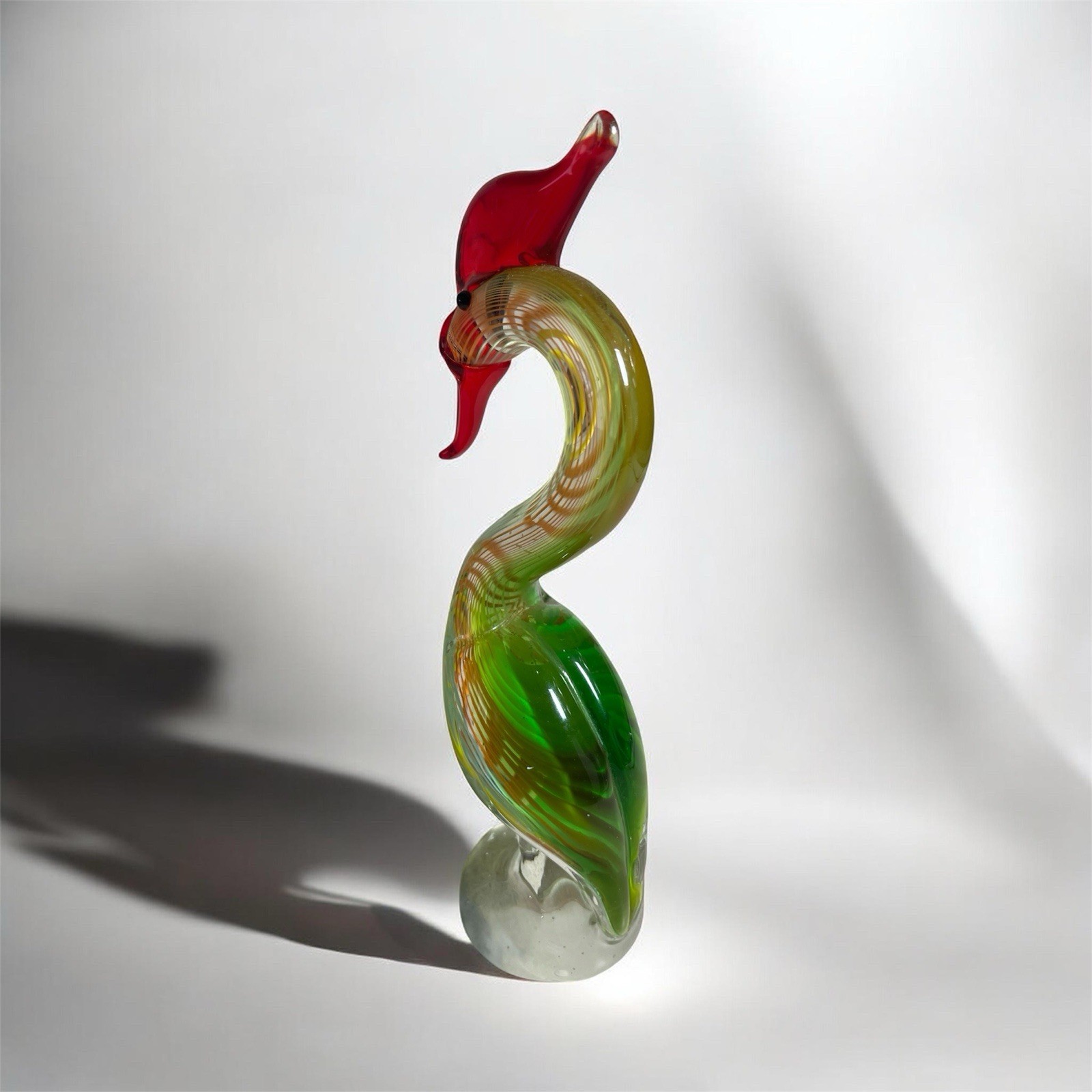 Vintage Hand Blown Art Glass Tropical Bird Figurine Murano Style Tall Multicolor
