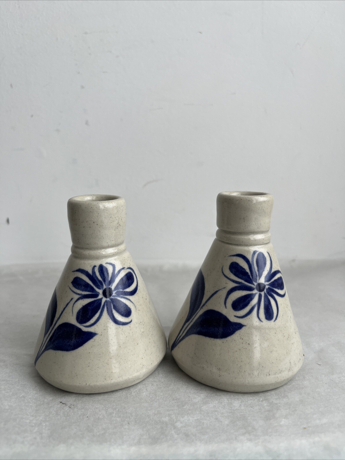 Williamsburg Pottery Inkwell Pair Bud Vases Cobalt Salt Glazed Stoneware 3.5”