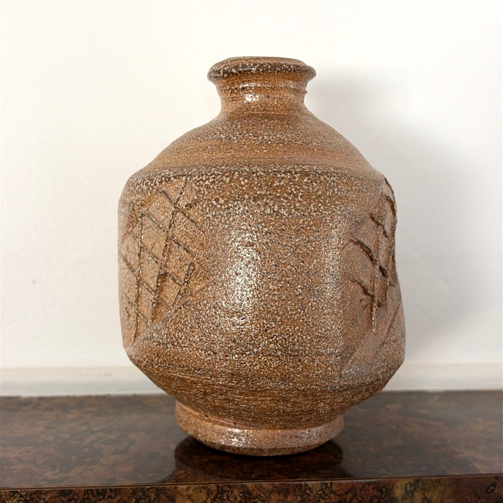 Vintage Hand Thrown Studio Art Pottery Brutalist Vase Unique Glaze 6″ signed