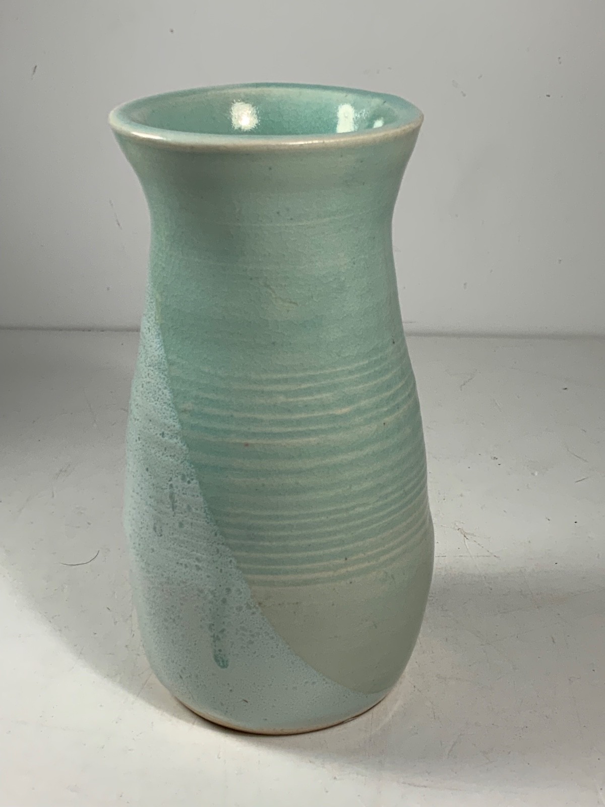Vintage Robins Egg Blue Art Pottery Vase Signed 6.25″