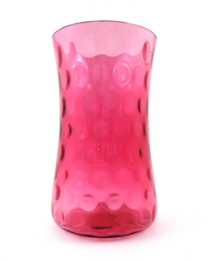 CELERY VASE – Antique CRANBERRY art glass 6.25″ tall, IVT / Polka Dot pattern