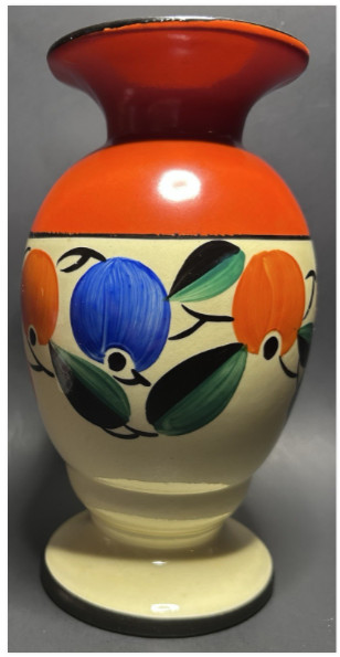 1930s Czechoslovakia Art Deco Hand Painted Fruit/Floral 7.25″ Vase Ditmar Urbach