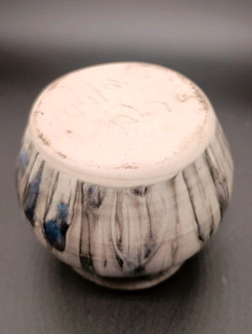 Studio Pottery Mini Vase White Black Ceramic Rustic Vessel Small Handmade Signed