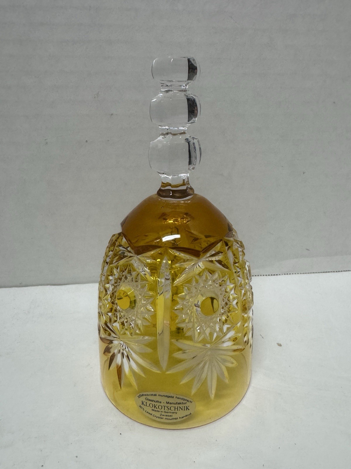 Vintage Cut To Clear Amber Dinner Bell Zwiesel, Germany, Karl Klokotschnik
