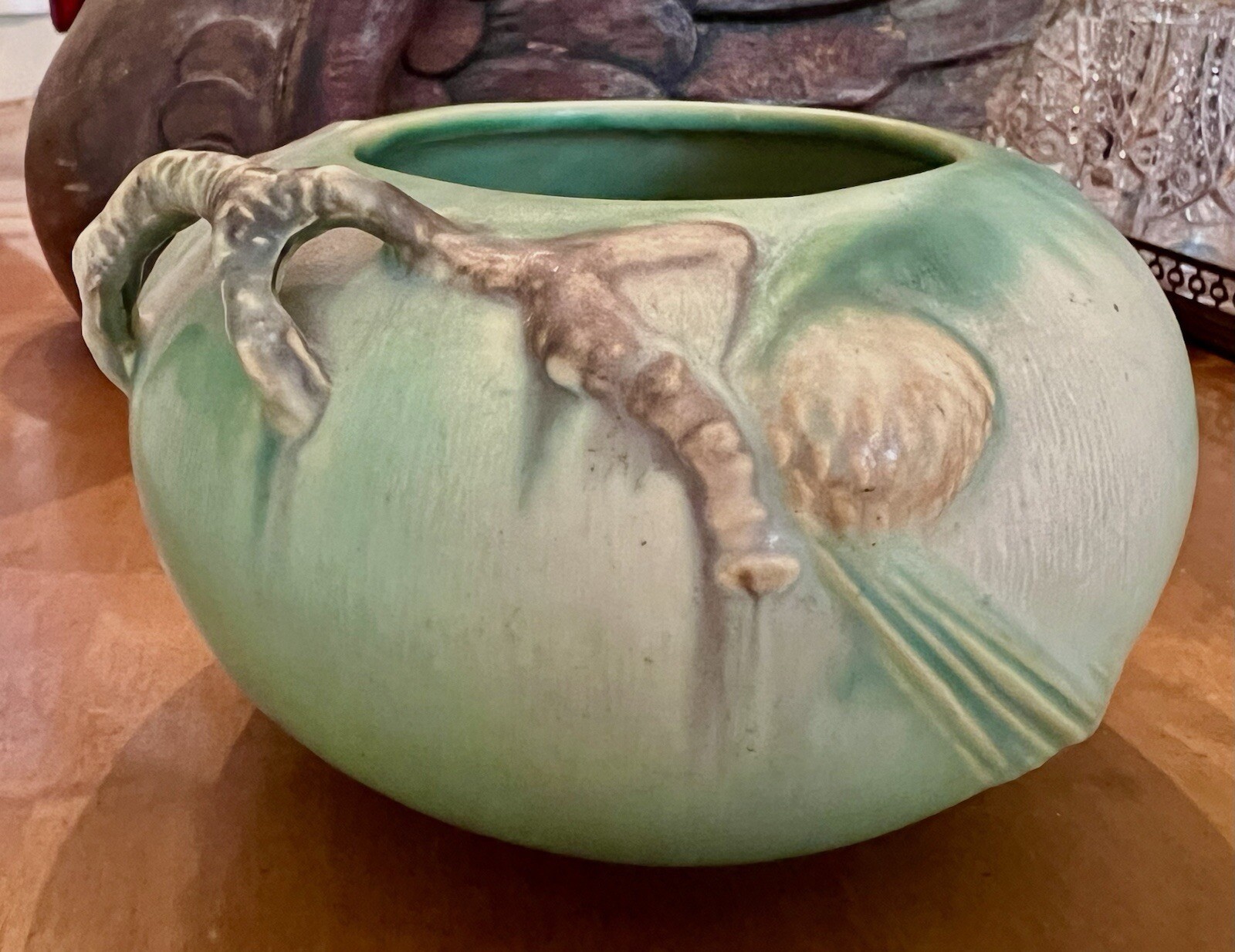 VTG Roseville Pottery Pinecone 278-4 Bowl, Vase, Green