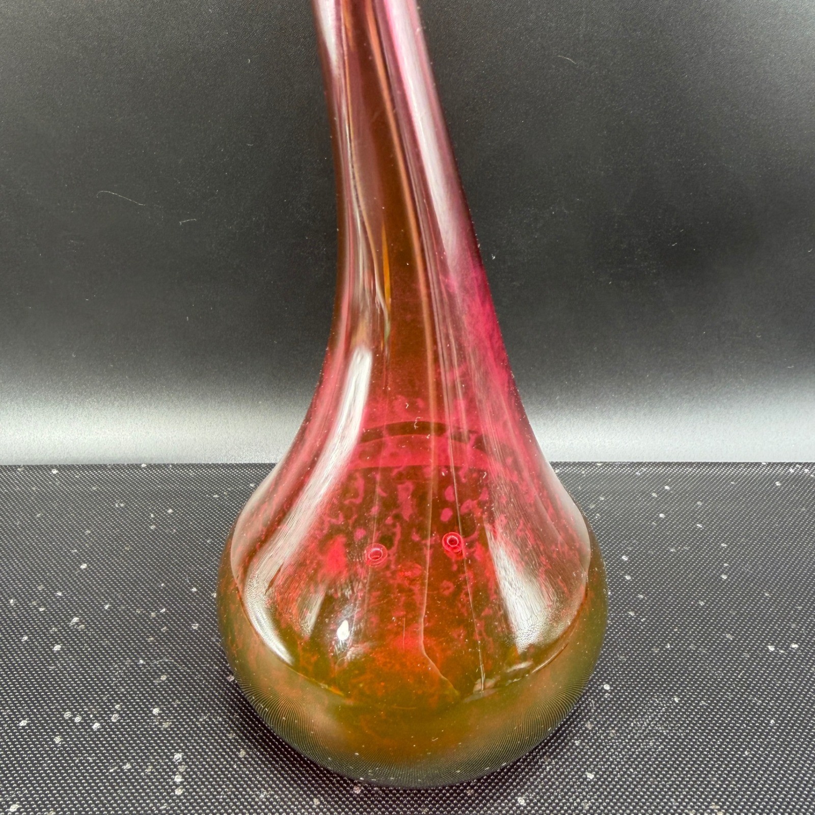 Ryno Glass Hand Blown Art Glass Bud Vase Cranberry Pink 15inch Signed 2003 VTG