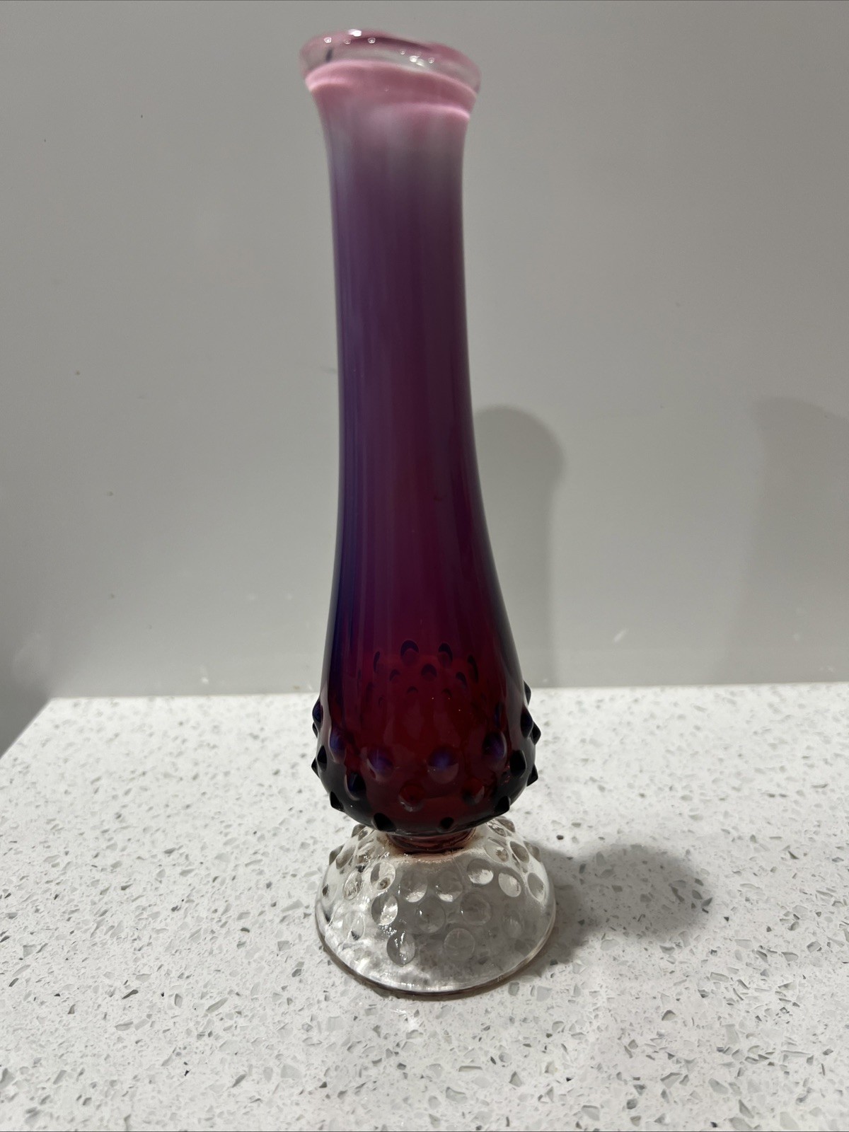 Vintage Fenton Art Glass Plum Opal Hobnail Swung Bud Vase
