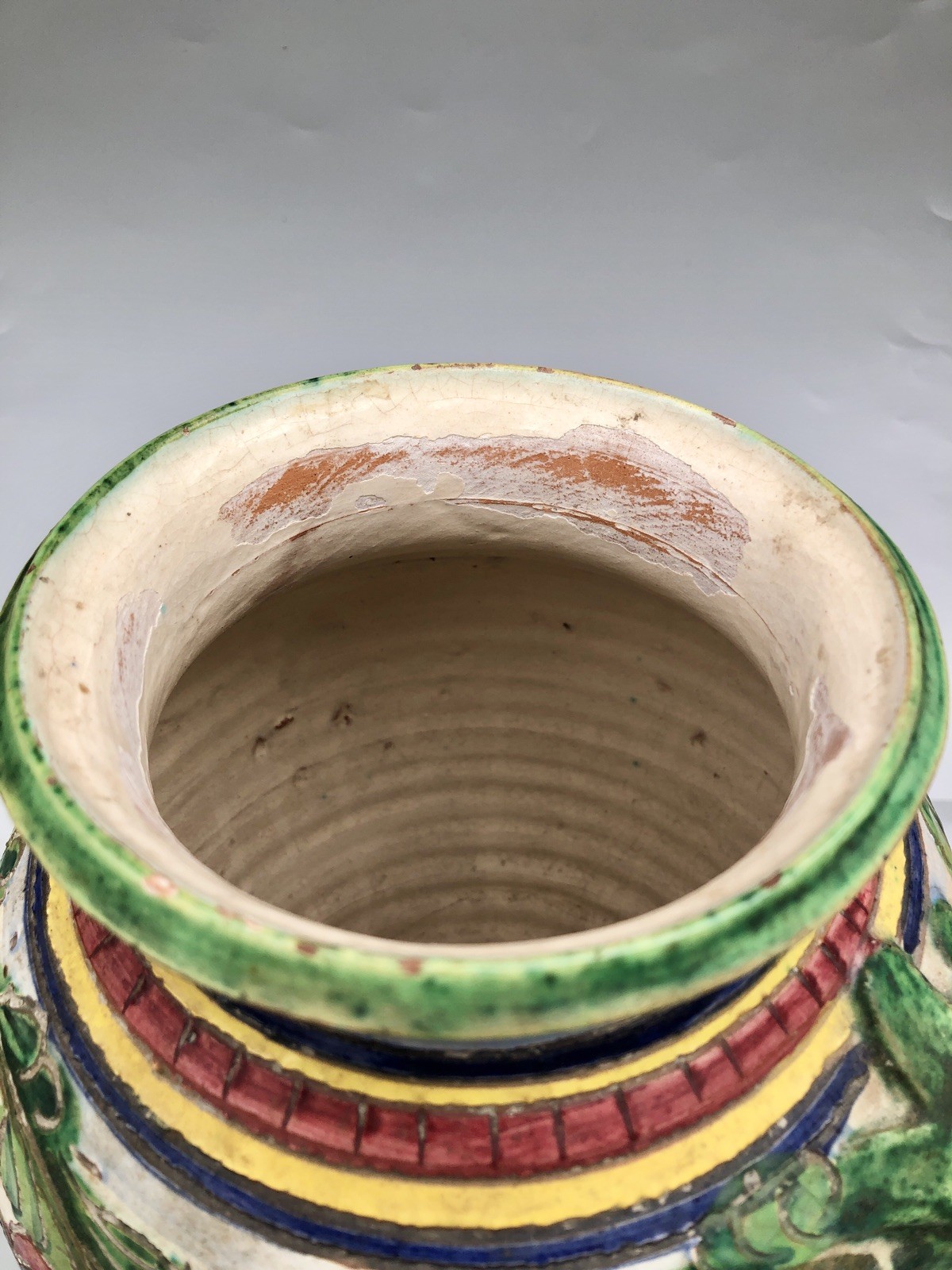 Vintage Italian Majolica Sgrafitto Polychrome Terracotta Pottery Vase READ